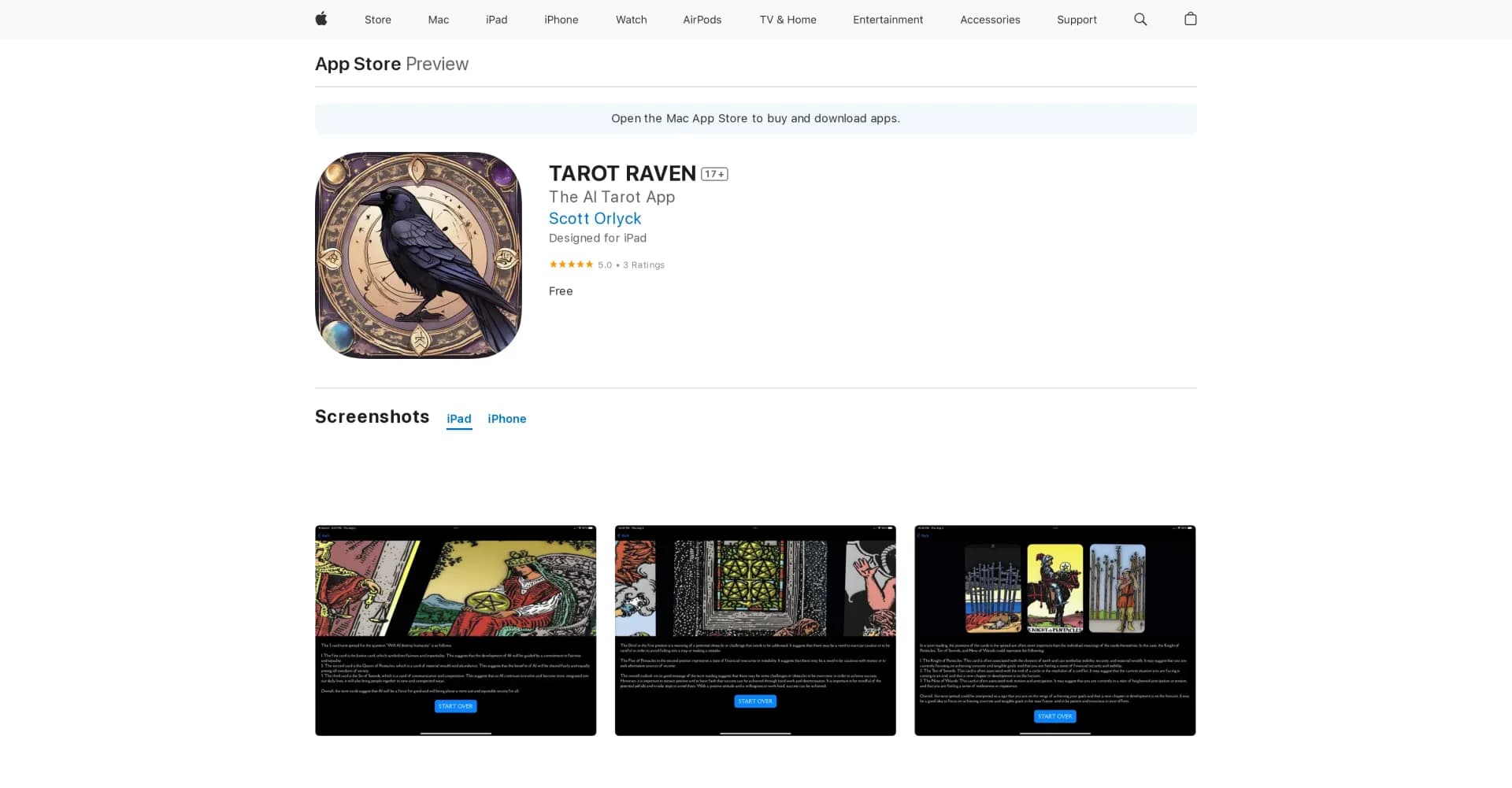 TAROT RAVEN homepage screenshot — Dive into the mystic world with TAROT RAVEN.