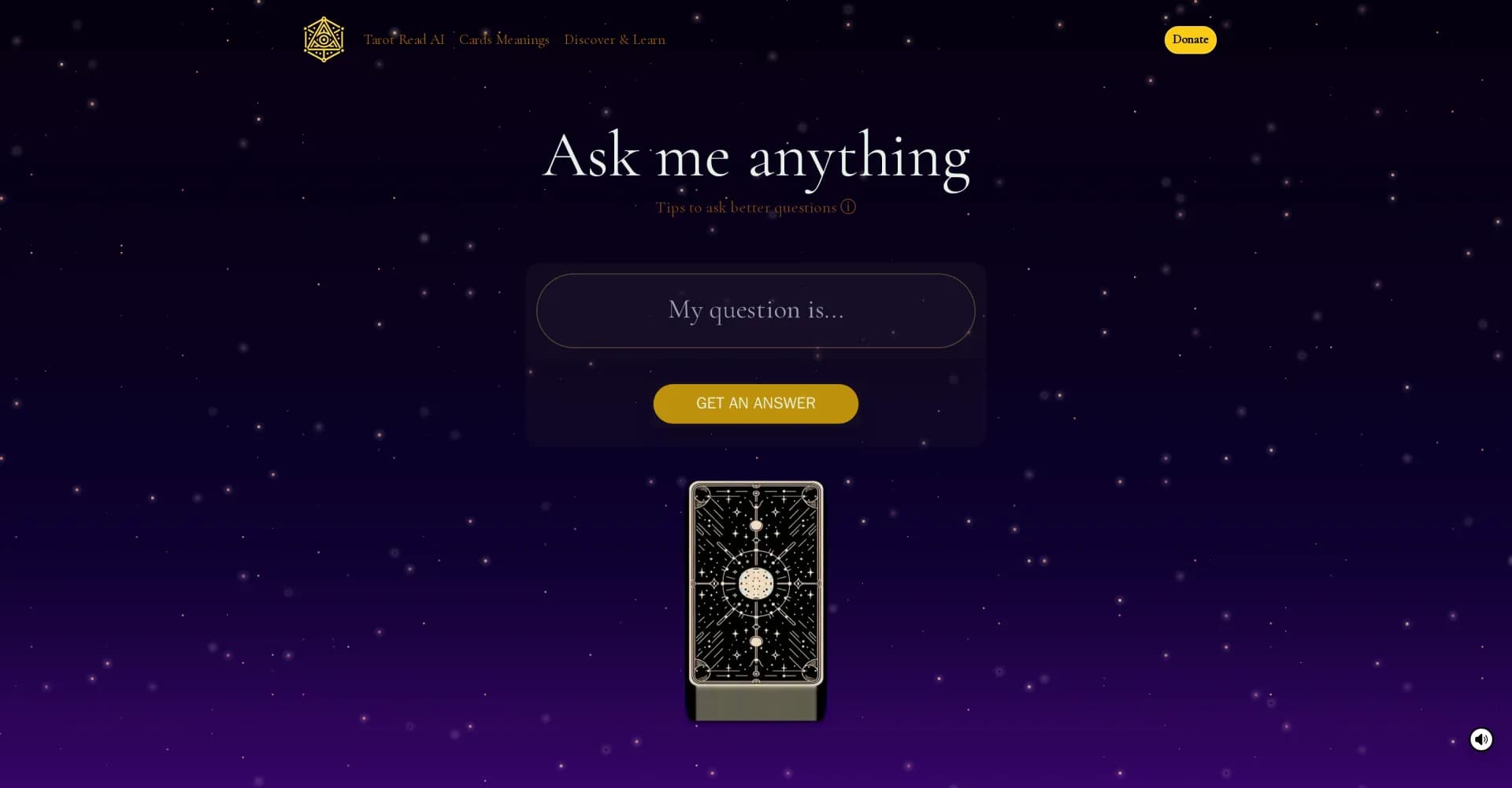TarotRead homepage screenshot — Free AI-driven tarot readings with deep insights