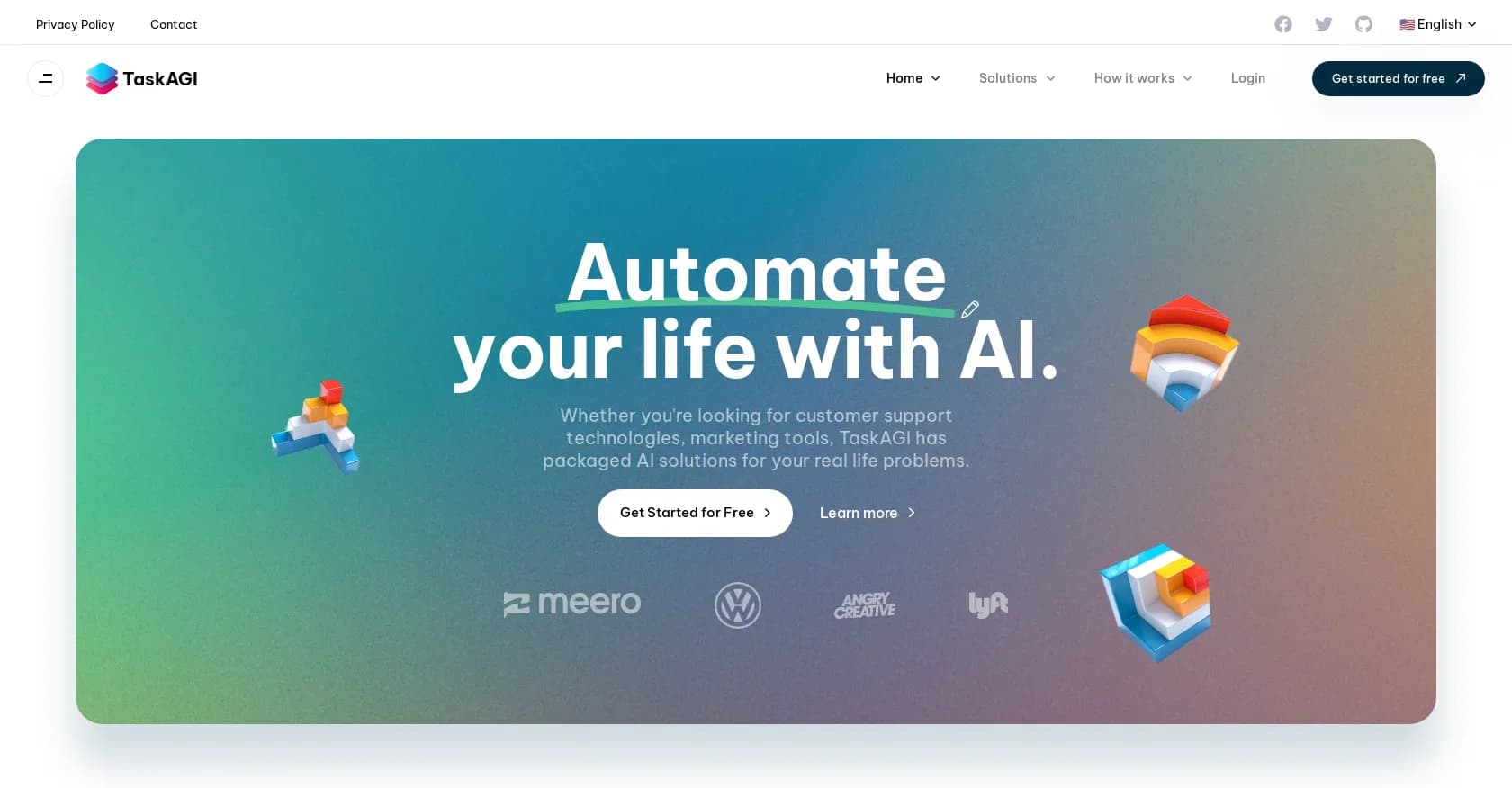 TaskAGI homepage screenshot — Automate your life with AI