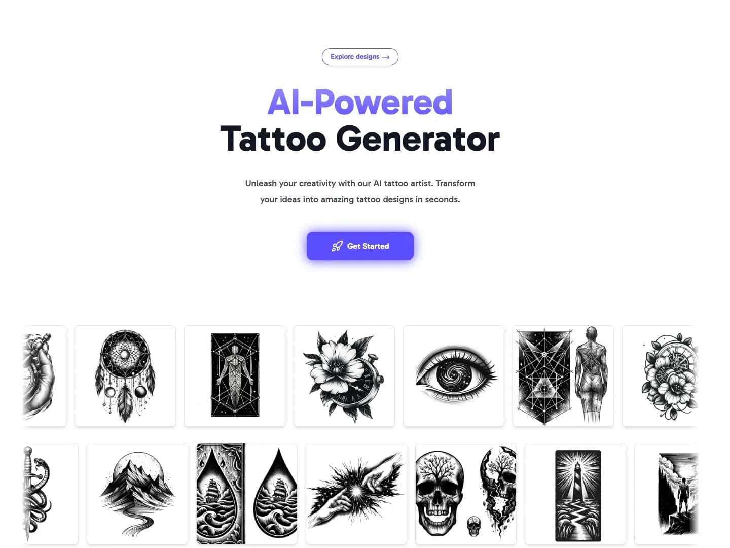 Tattoo Canvas homepage screenshot — Create your custom tattoo with our AI-powered design tool.