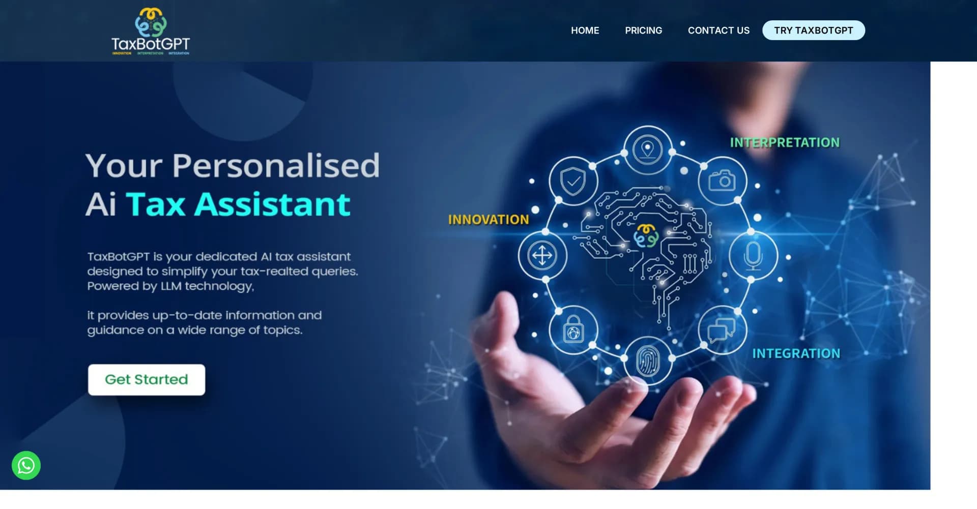 TaxBotGPT homepage screenshot — Simplify taxes with your AI assistant.