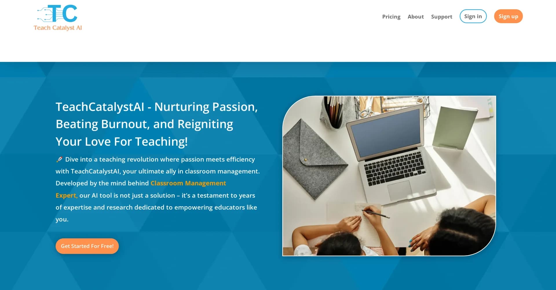 TeachCatalystAI homepage screenshot — AI-powered teaching assistant to reignite your passion