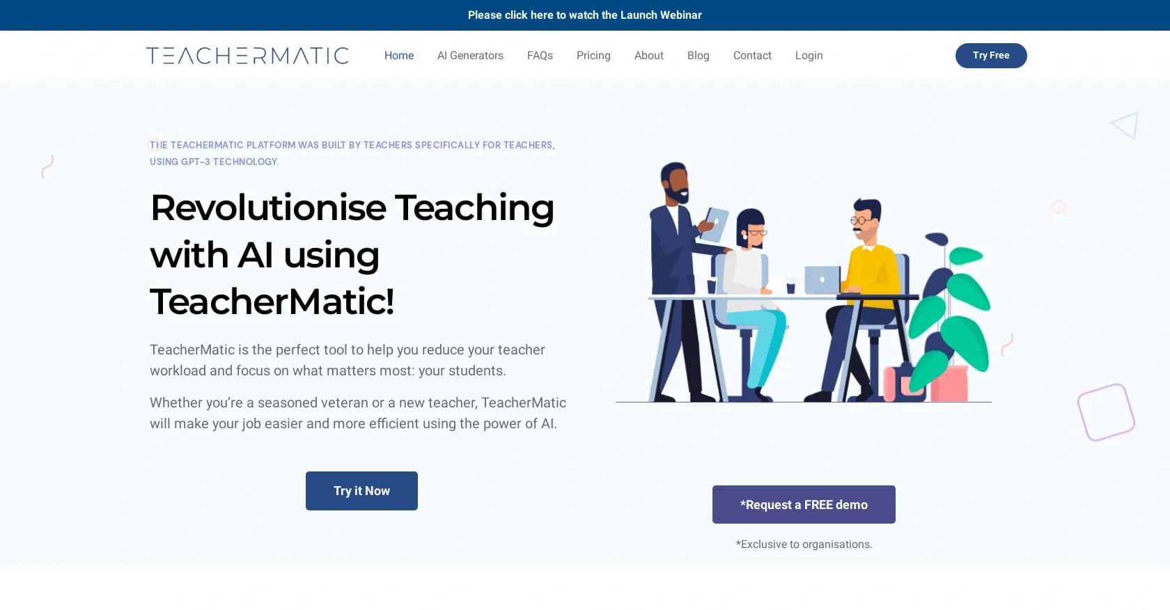 TeacherMatic homepage screenshot — AI-powered assistant to revolutionize teaching and reduce wo