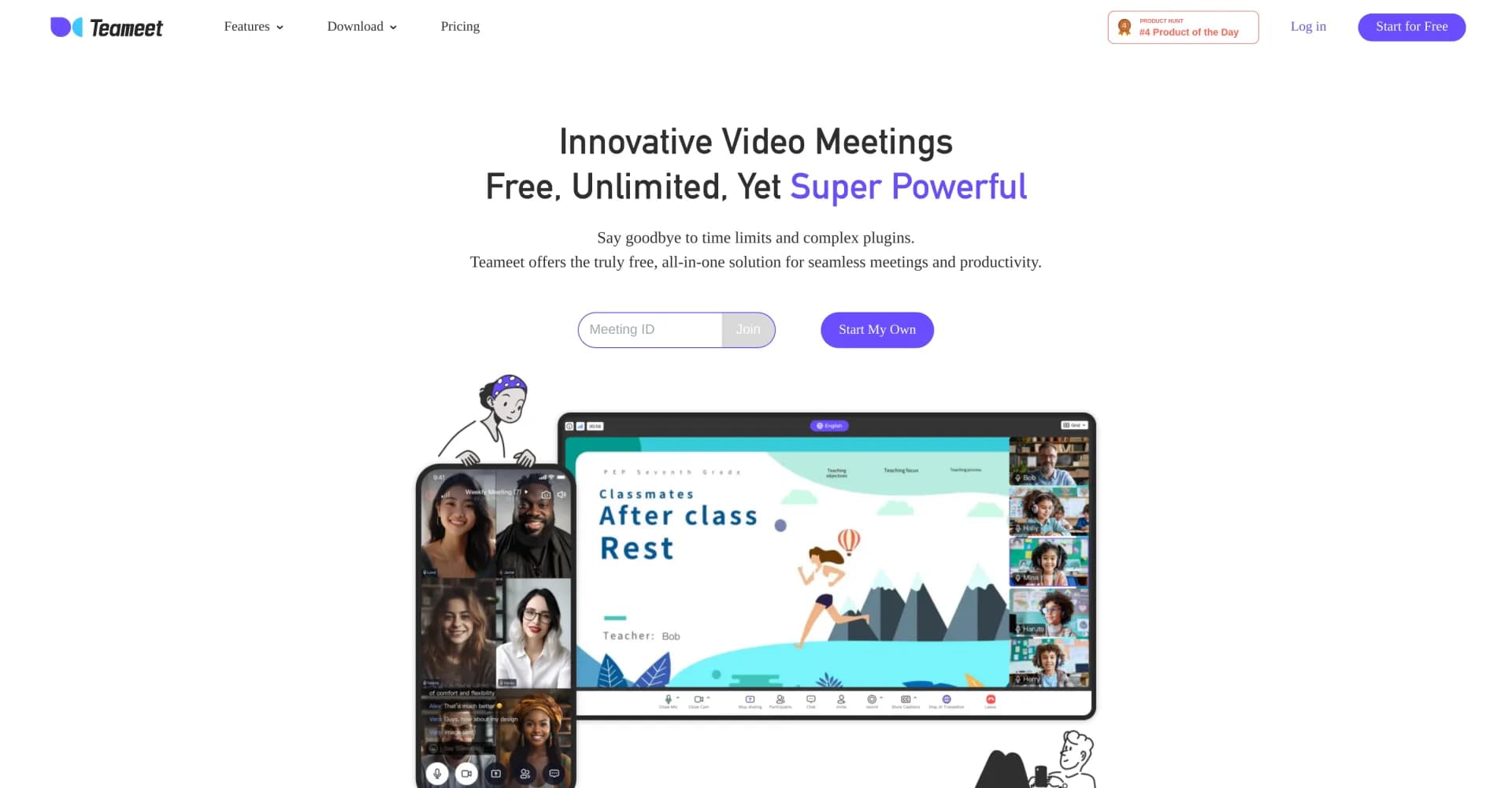 Teameet homepage screenshot — Teameet: Free and Unlimited Video Calls with AI Translation