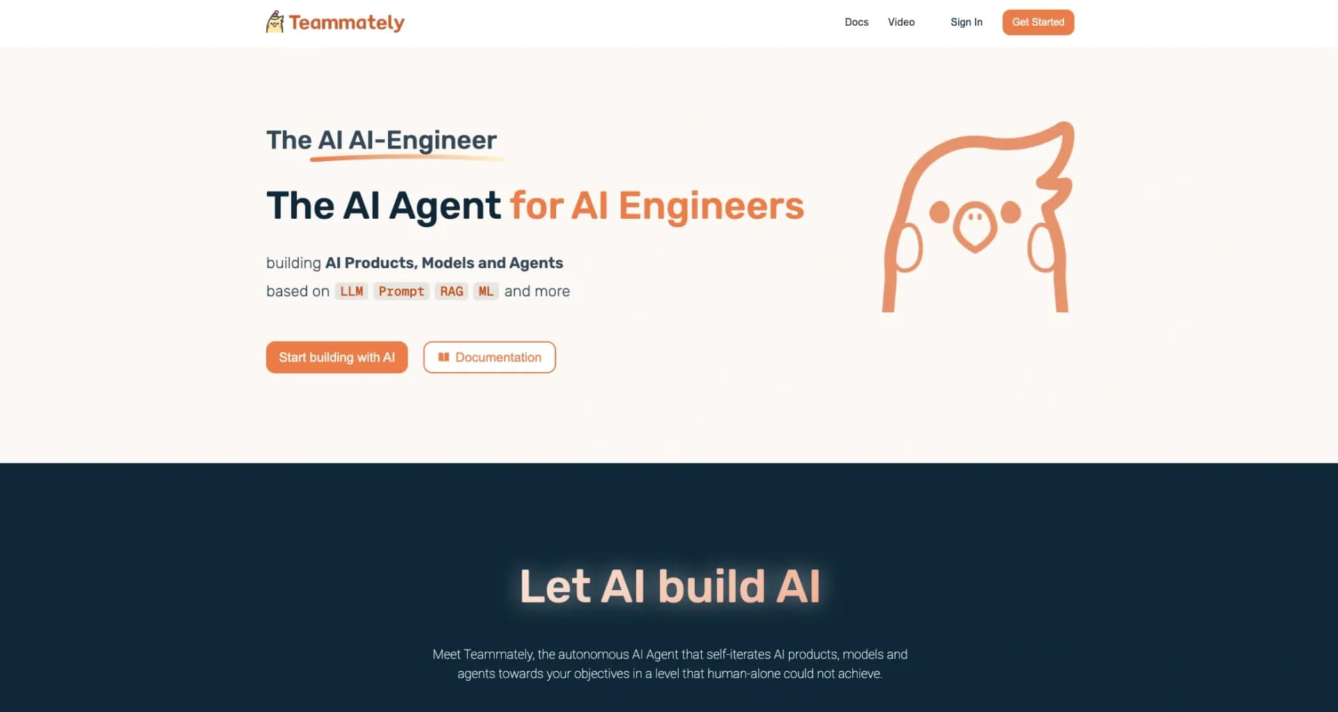 Teammately homepage screenshot — The AI AI-Engineer - The AI Agent for AI Engineers