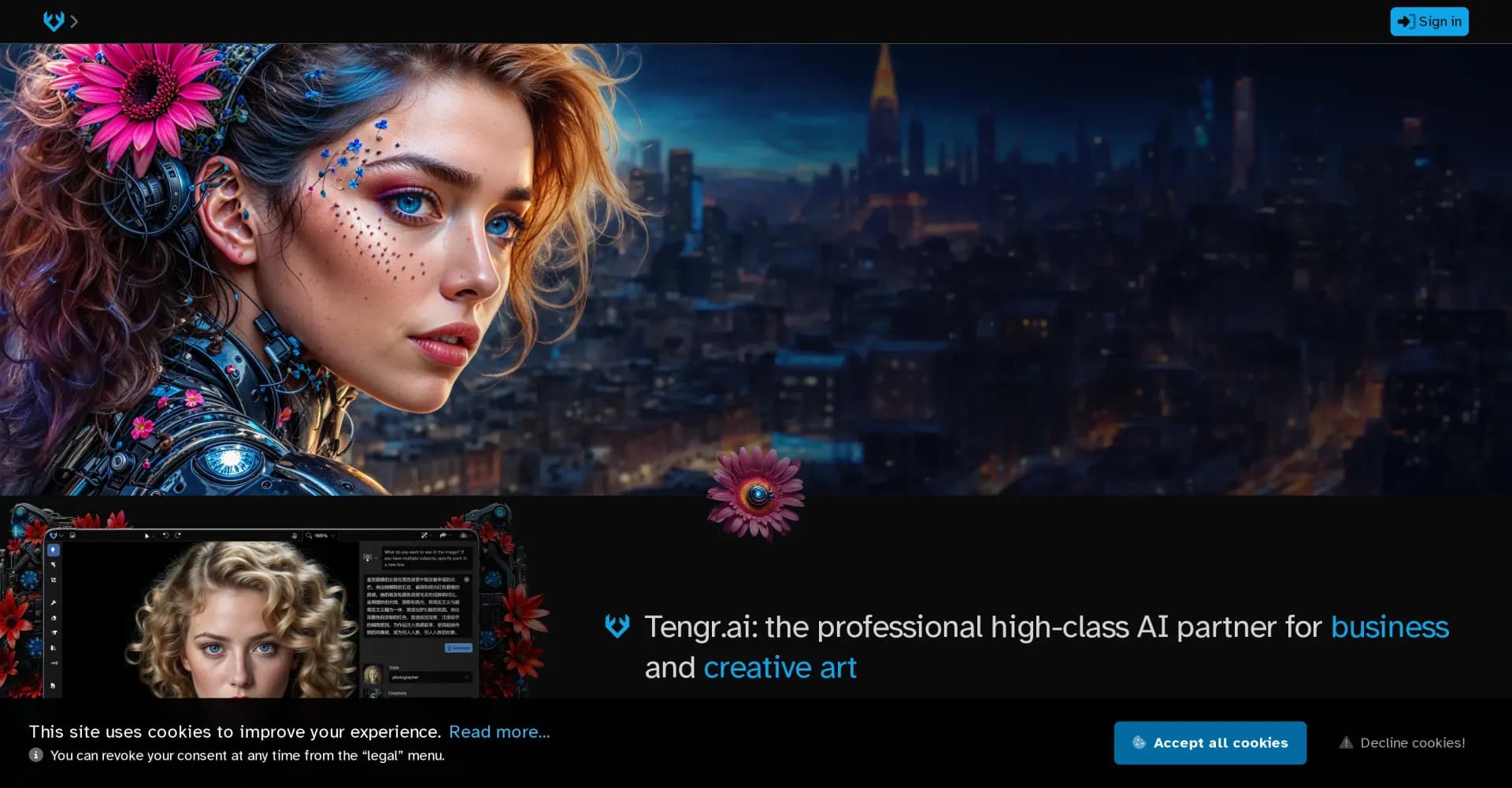 Tengr homepage screenshot — Create and edit images with AI imagination