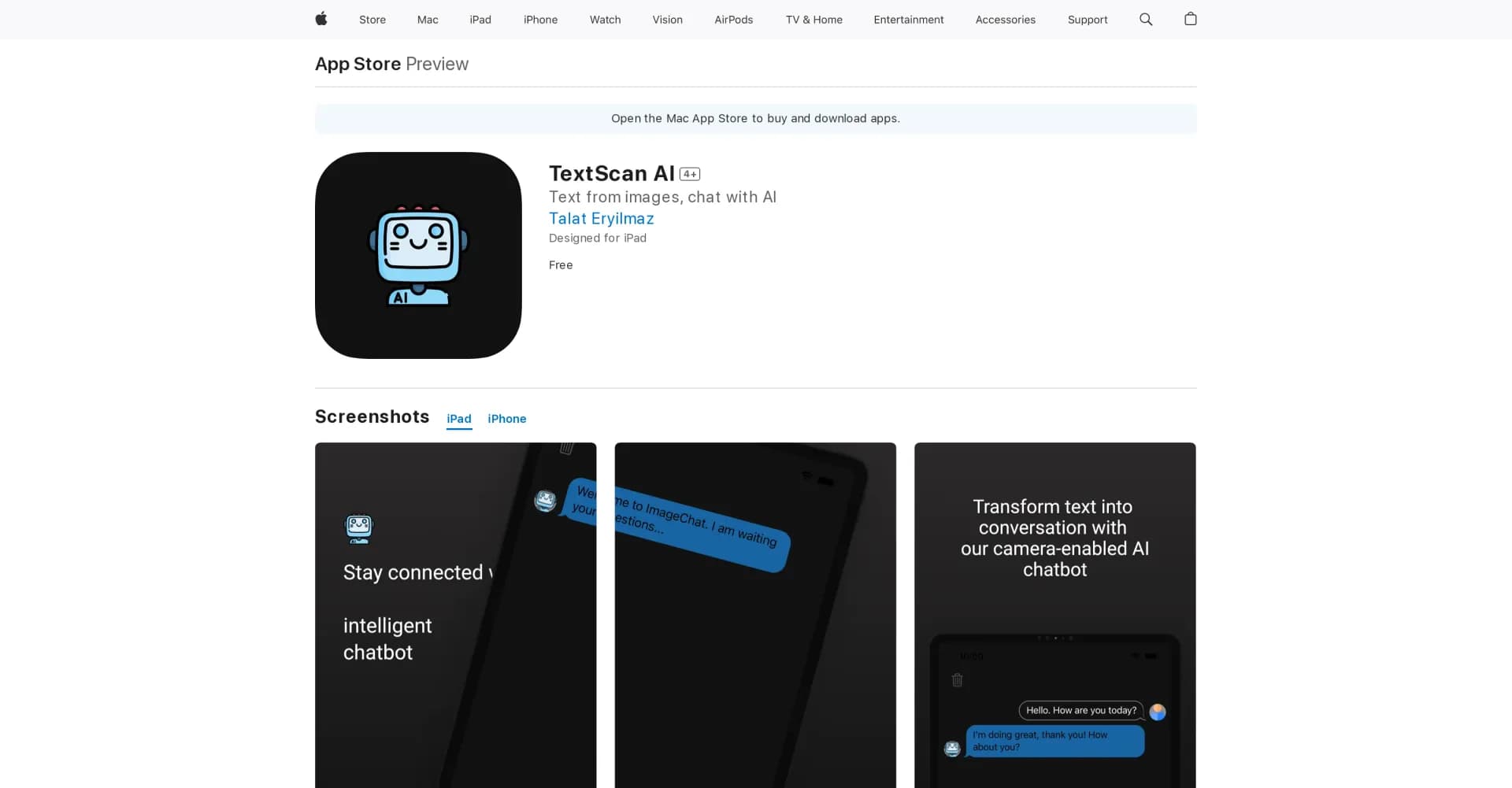 TextScan homepage screenshot — Easily convert text from images and chat with AI.