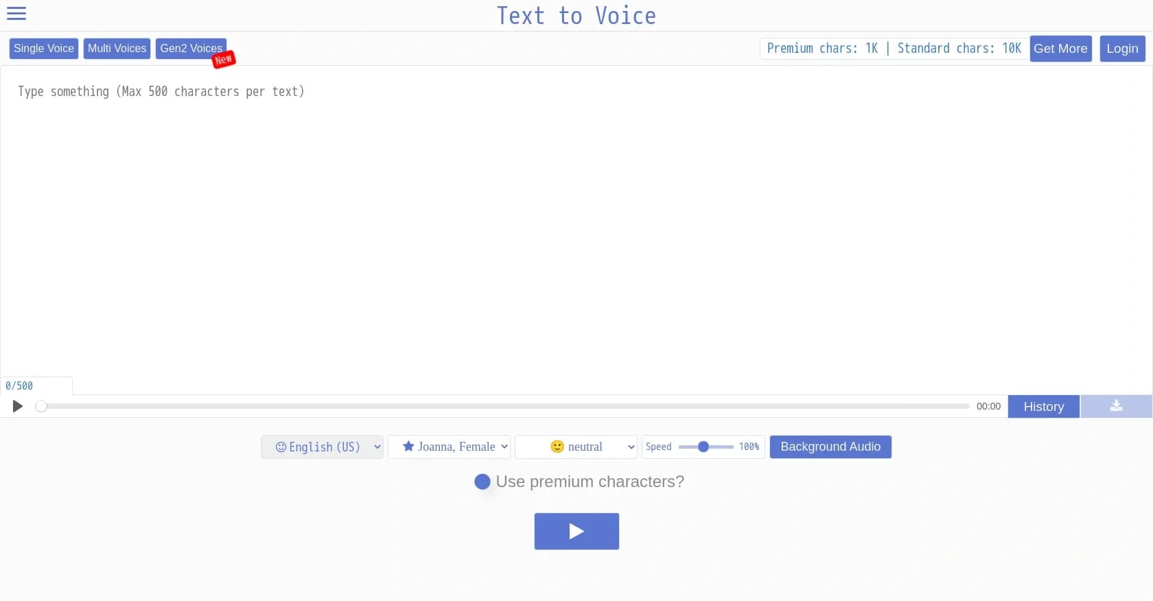 Texttovoice homepage screenshot — Convert text to English speech with AI-powered emotions