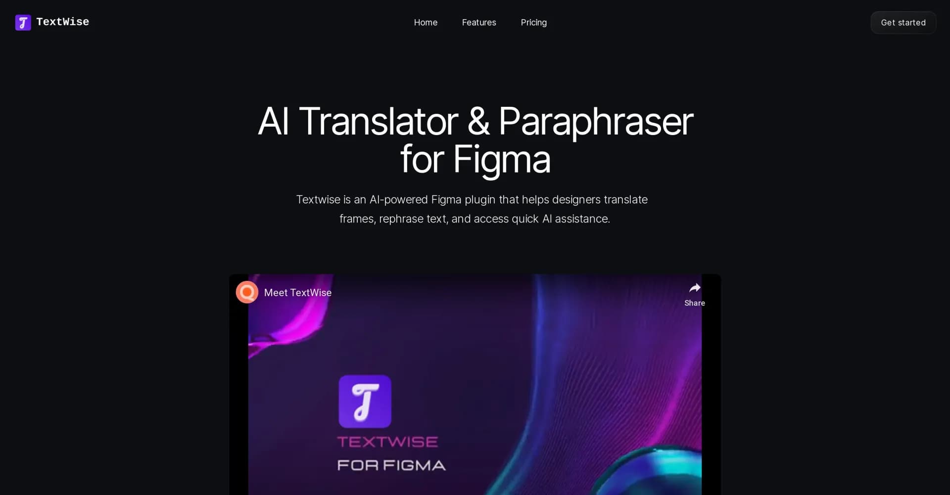 TextWise homepage screenshot — AI magic for designers in Figma