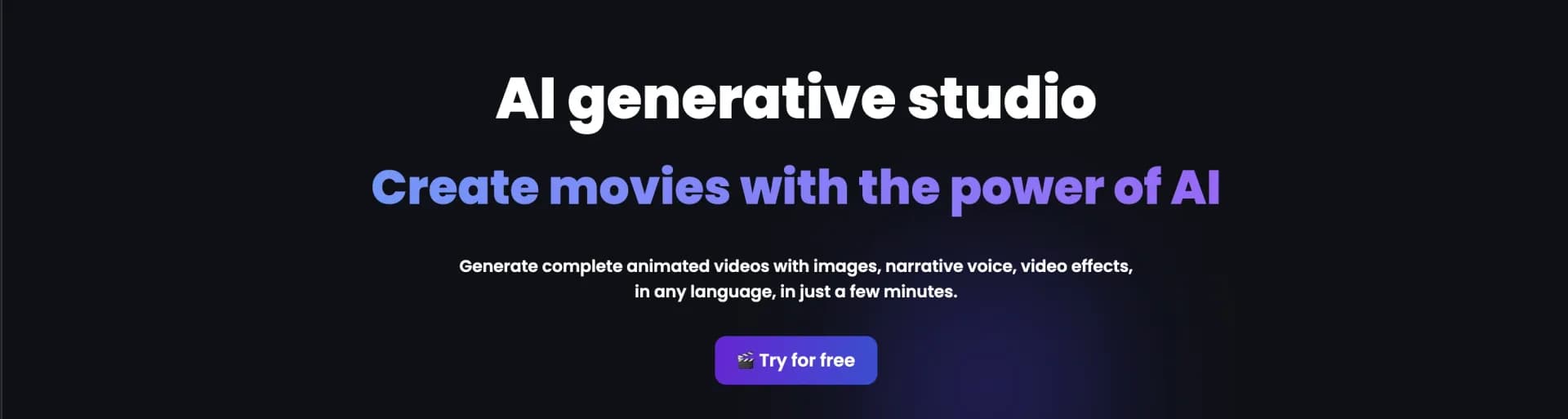 The Fable Studio homepage screenshot — Turn text into captivating visuals.