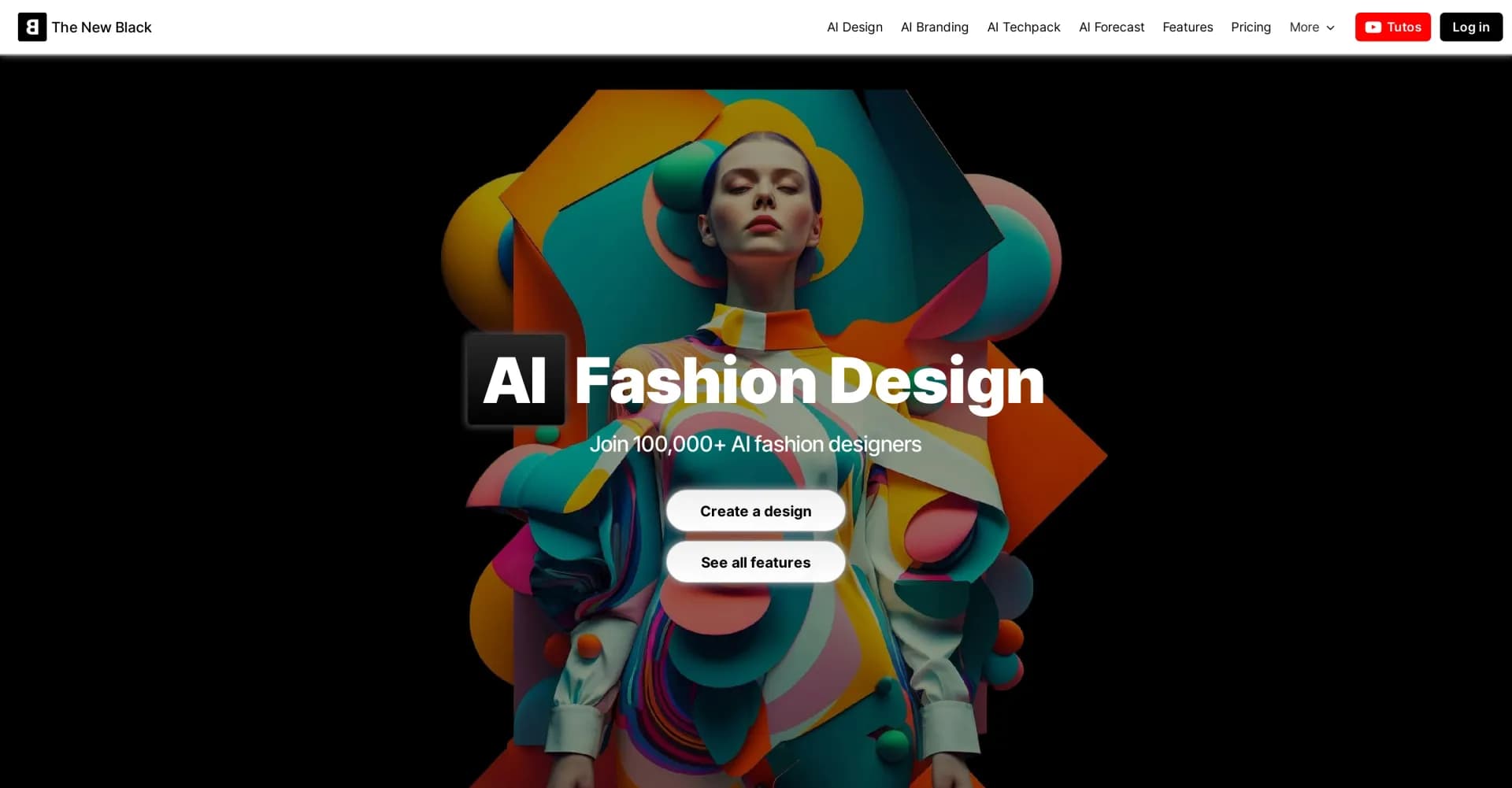 The New Black homepage screenshot — AI-powered outfit generator for instant fashion design.