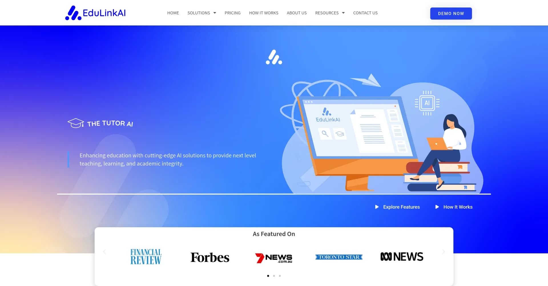 The Tutor AI - Edulink AI homepage screenshot — AI-powered tutor for personalized learning