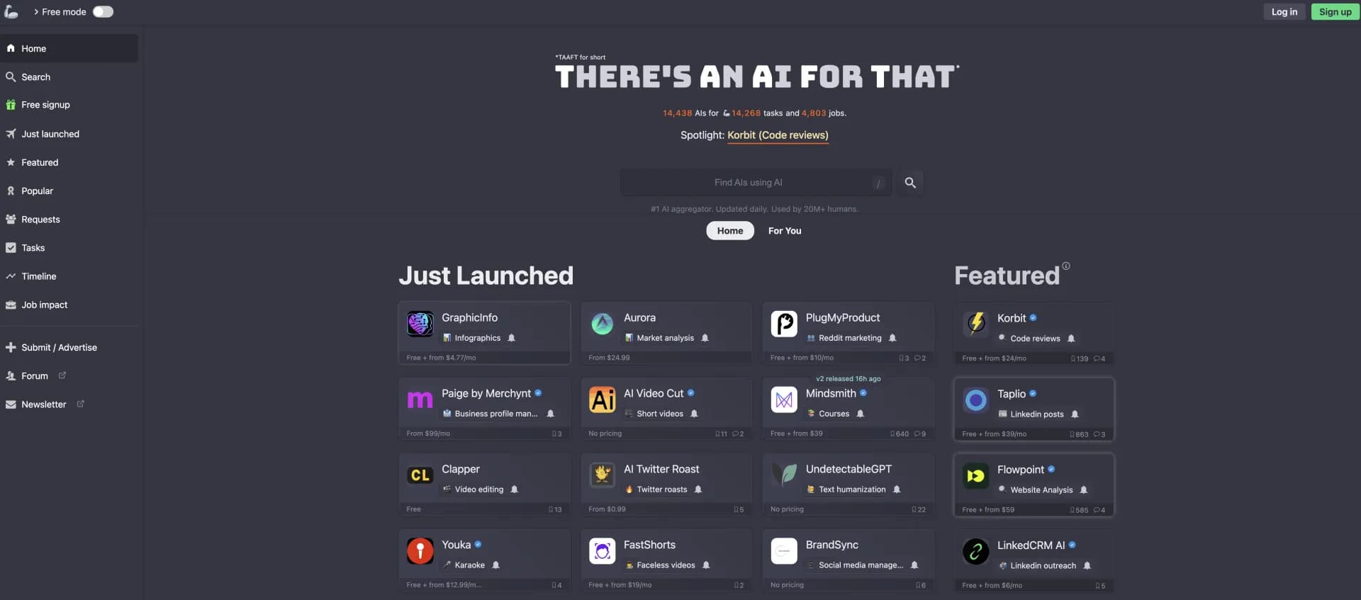 There's An AI For That homepage screenshot — Your AI Go-To Source: #1 AI Directory and #1 AI Newsletter