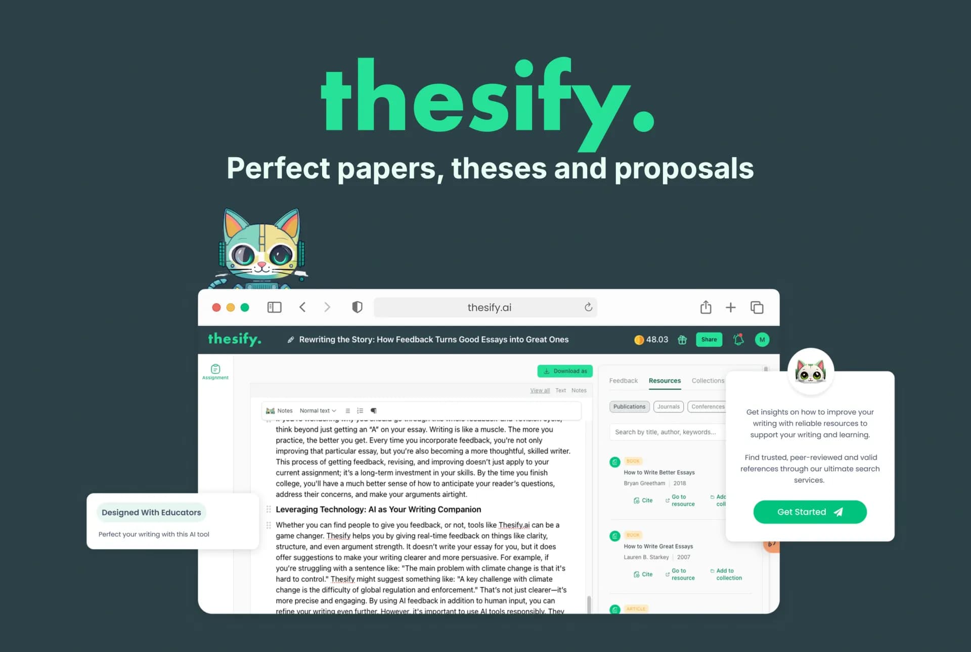 Thesifyv2.0 homepage screenshot — AI tools for students and scientists