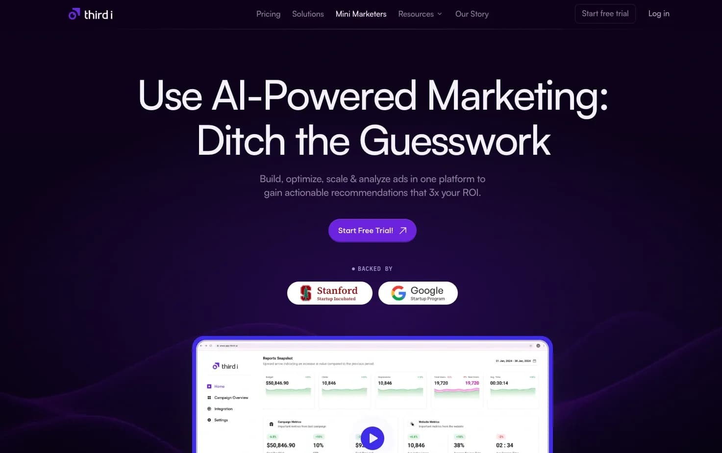third i homepage screenshot — Marketing campaigns simplified. ROI realized.
