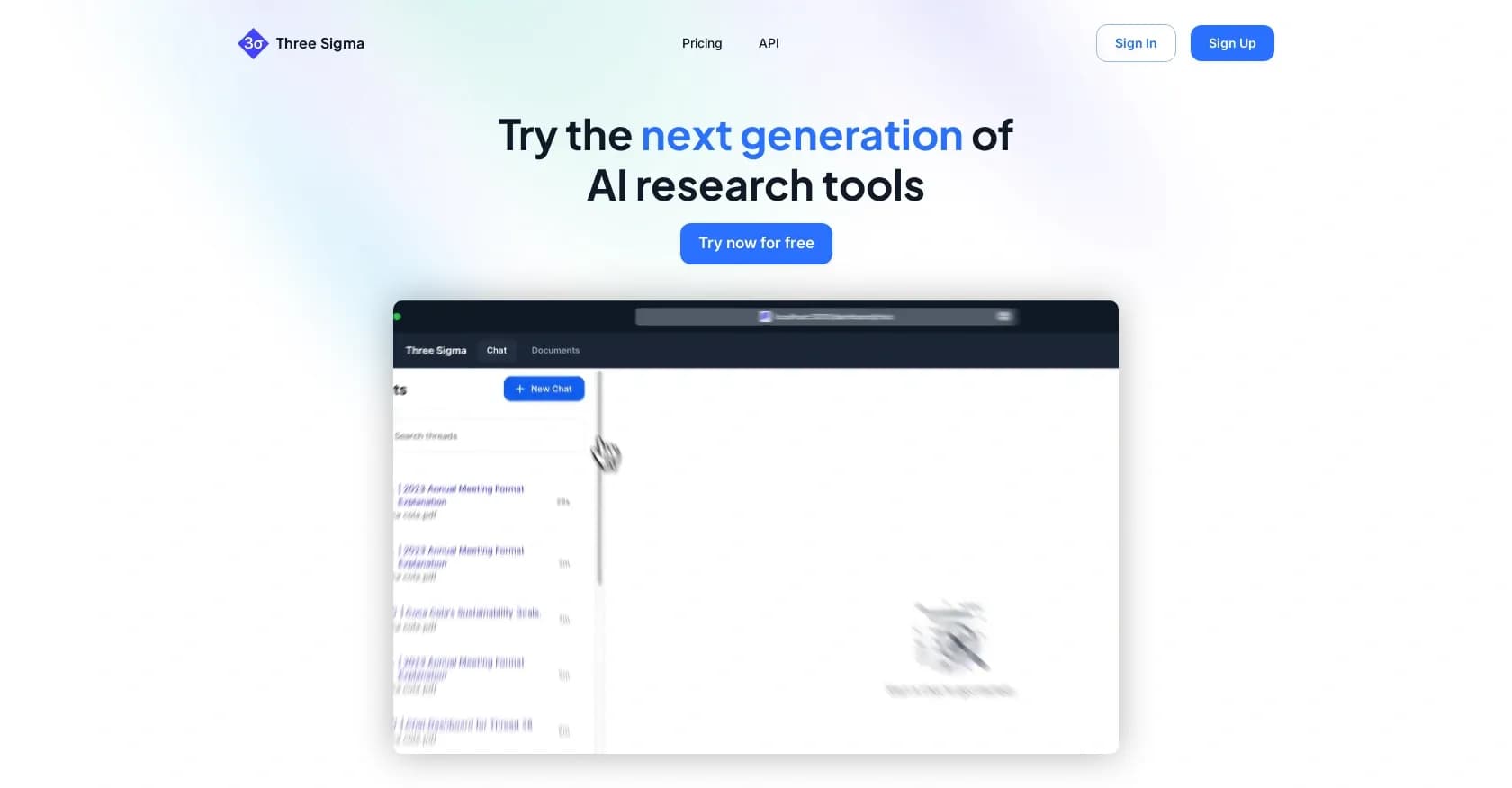 Three Sigma homepage screenshot — AI assistant that answers questions from your documents