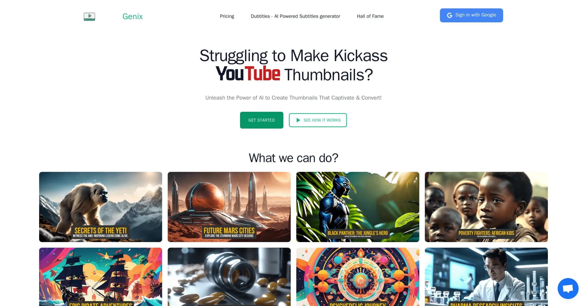 ThumbGenix homepage screenshot — AI-powered thumbnails that captivate and convert.