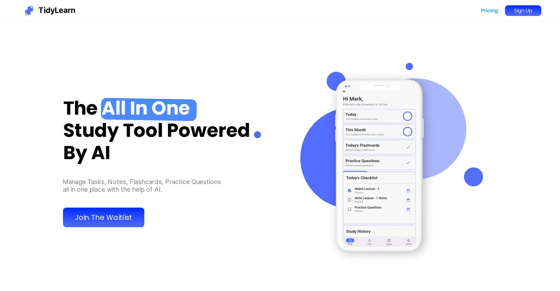 TidyLearn homepage screenshot — We just launched!