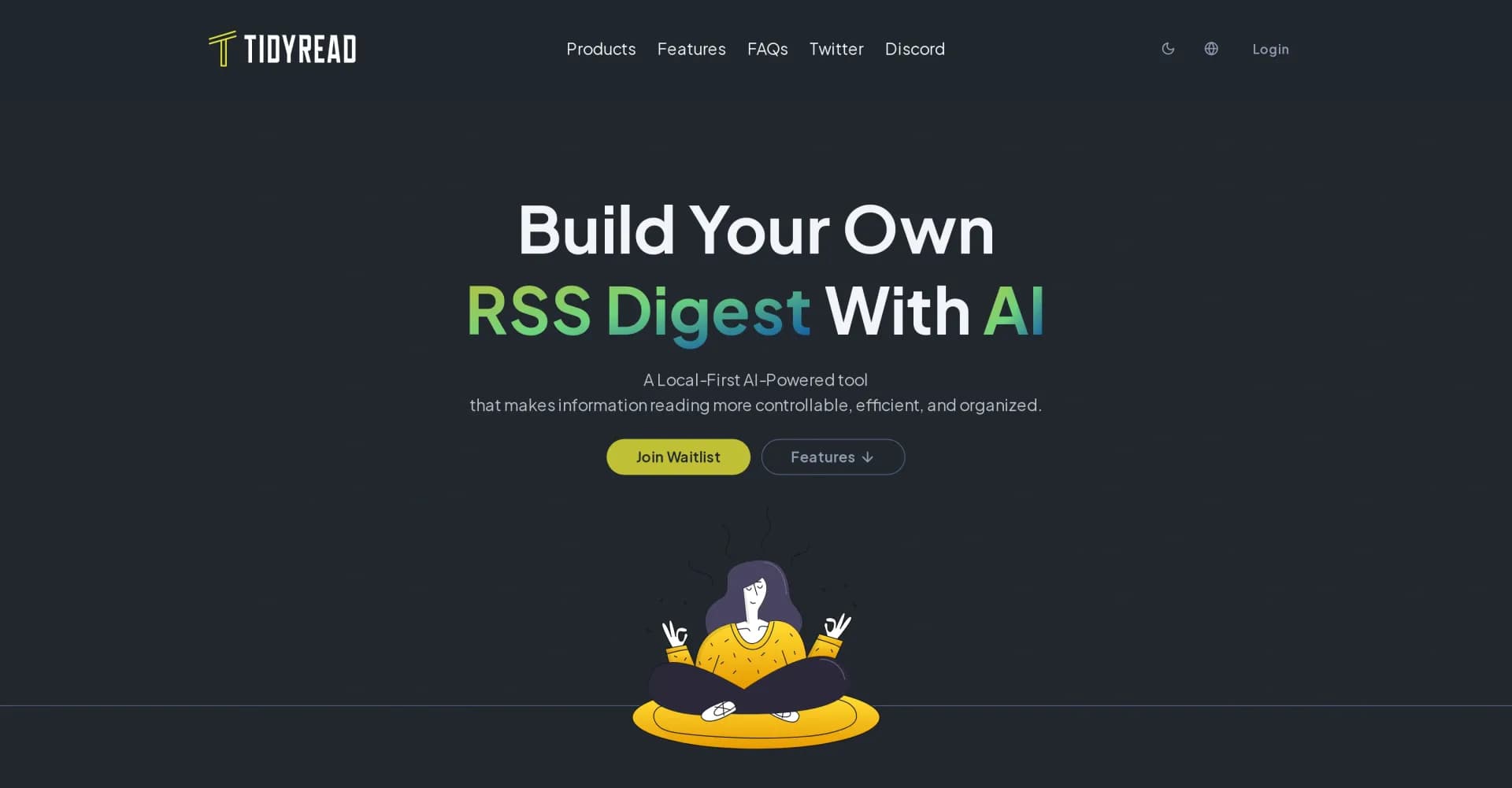 Tidyread homepage screenshot — Build your own AI-powered RSS digest