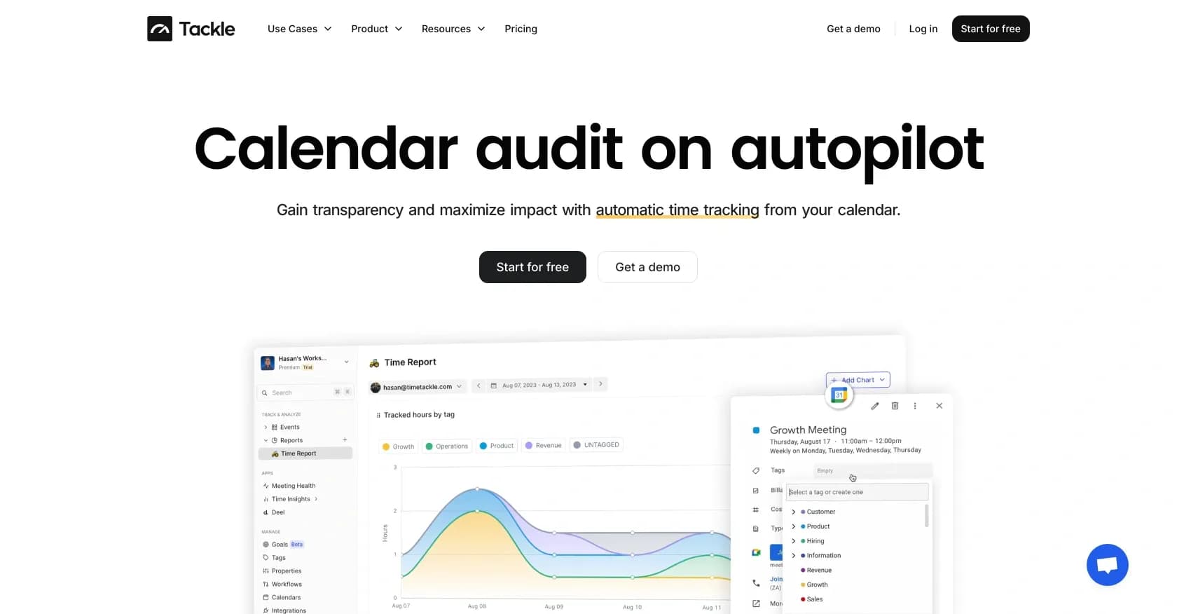 TimeTackle homepage screenshot — Effortless time tracking for productivity insights.