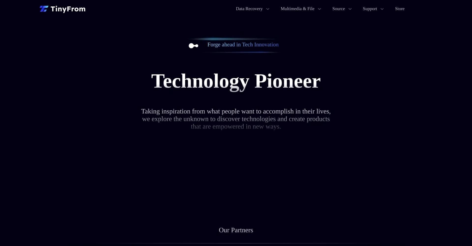 Tinyfrom homepage screenshot — Inspire creativity and boost productivity through technology