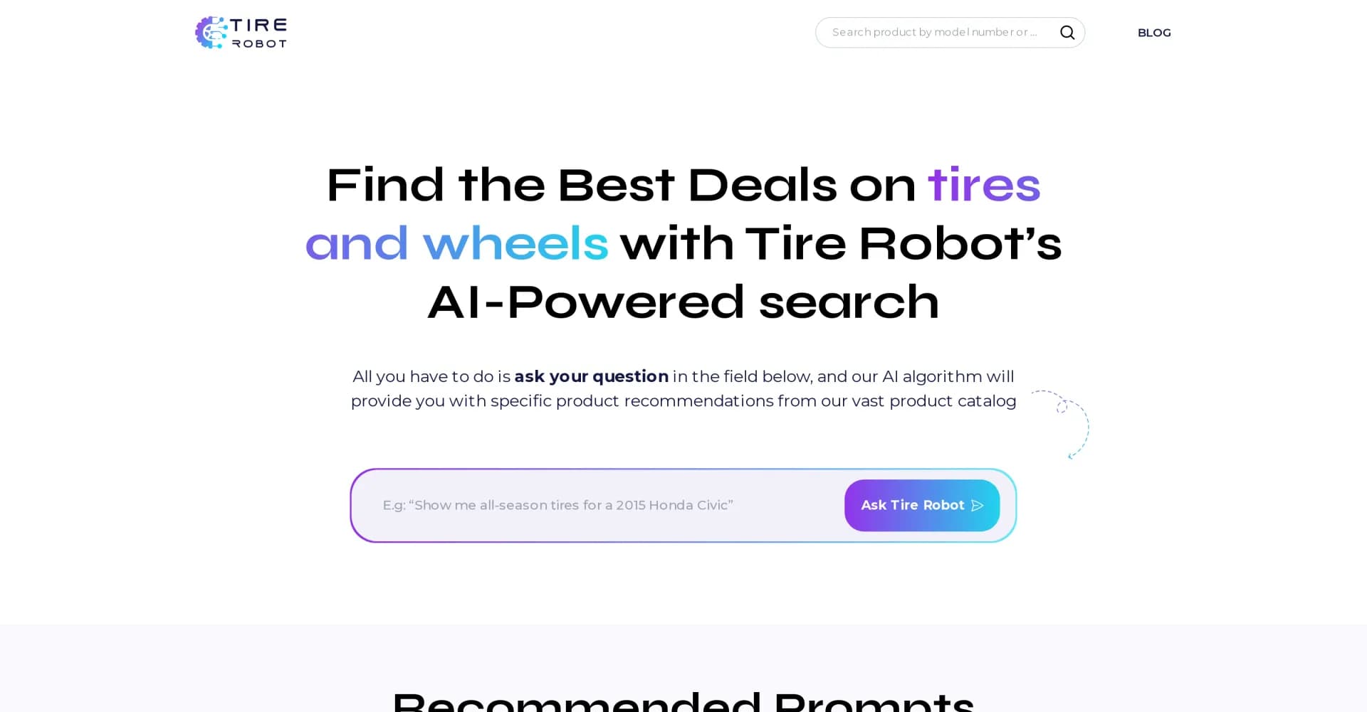 Tire Robot AI Tire and Wheel Deals homepage screenshot — Find the Best Deals on tires and wheels with AI-powered sear