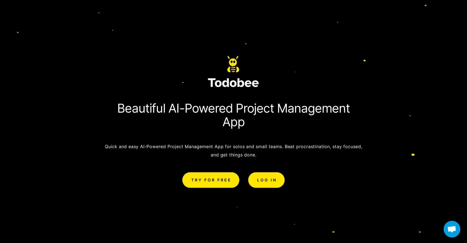Todobee homepage screenshot — AI-powered project management to beat procrastination and bo