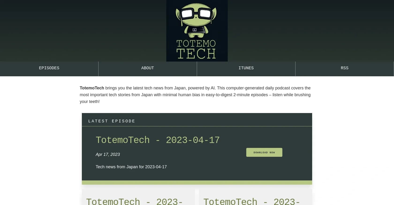 TotemoTech homepage screenshot — AI-powered daily digest of Japan's tech news