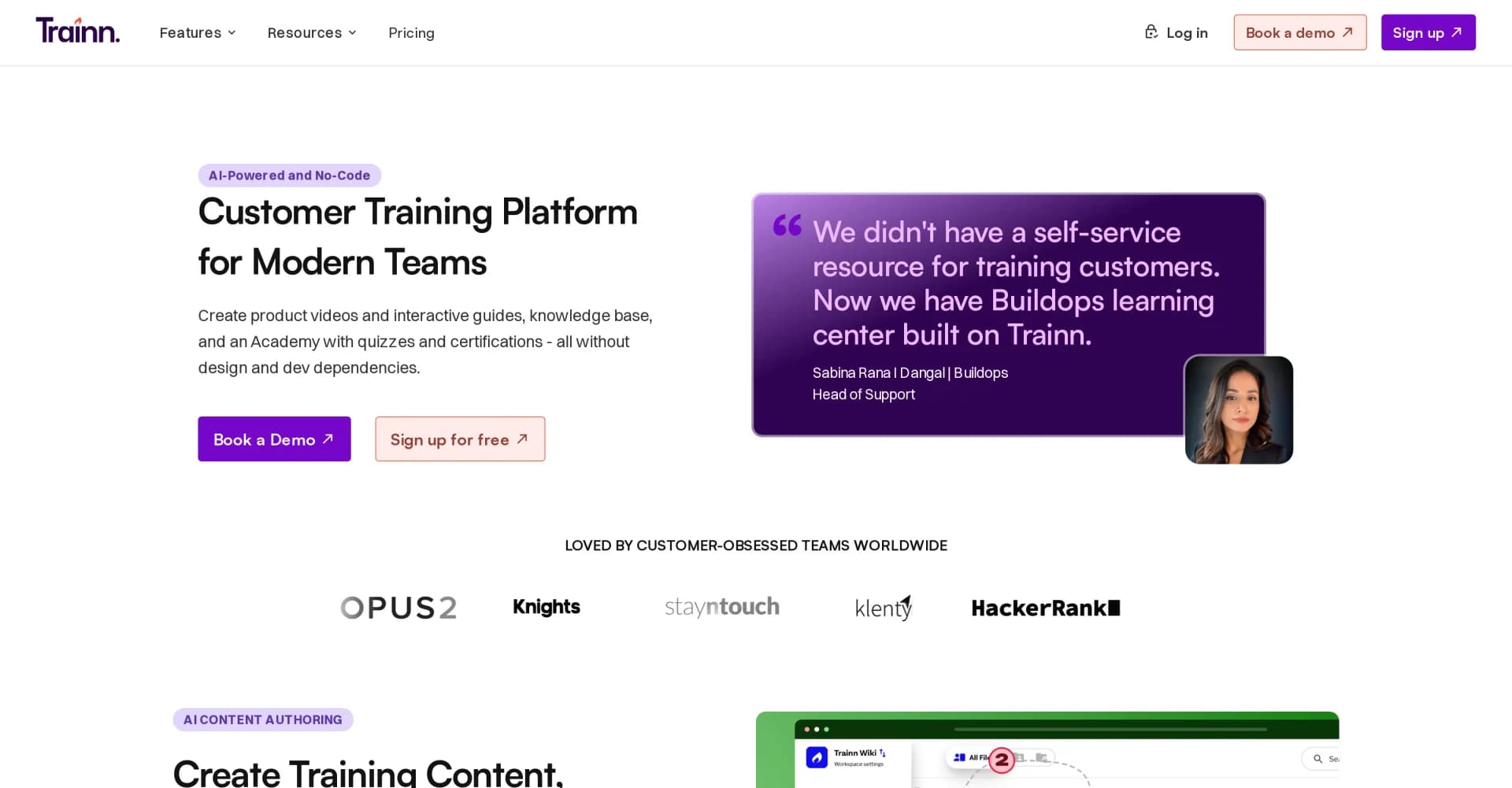 Trainn homepage screenshot — Accelerate SaaS product adoption and retention through scala