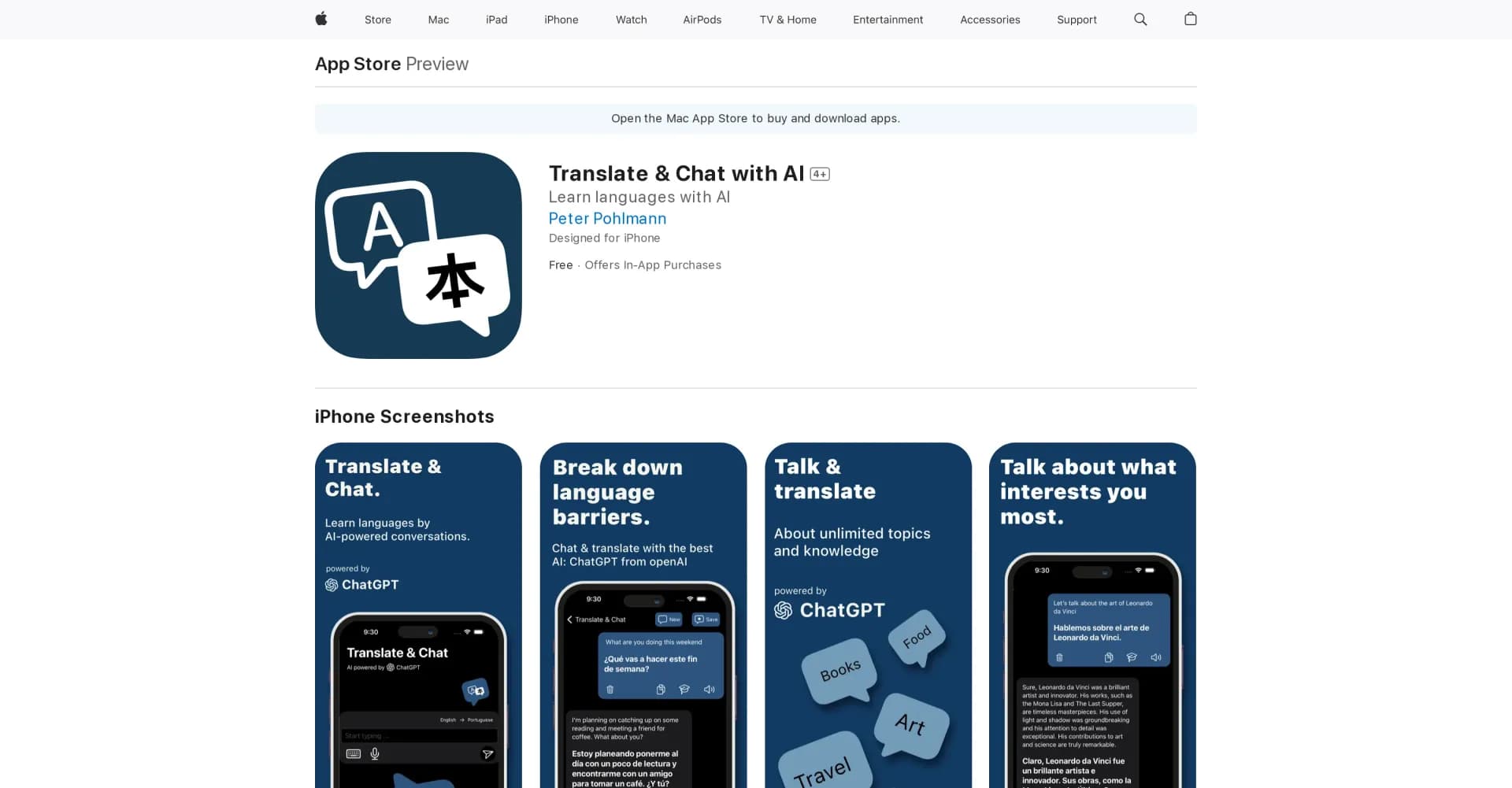 Translate & Chat with AI homepage screenshot — Translate and chat using AI technology.