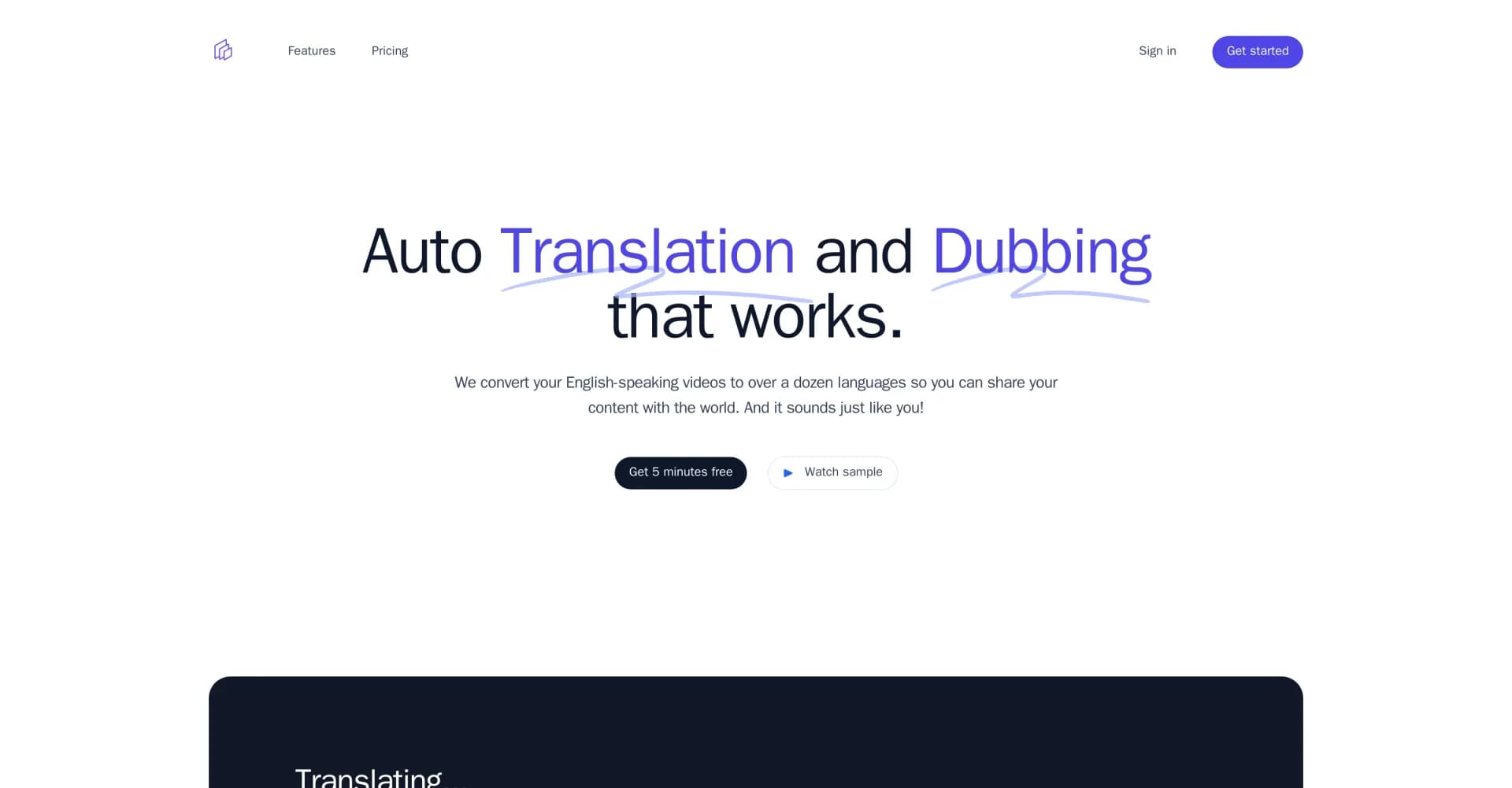 TranslateThisVideo homepage screenshot — Expand your reach with AI video translation and dubbing.