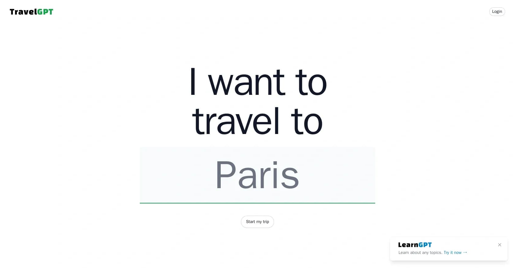 Travelgpt homepage screenshot — AI-powered comprehensive travel guides for your dream destin