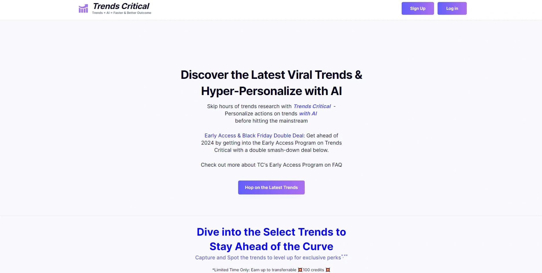 Trends Critical homepage screenshot — Stay-ahead trend research analyzed.