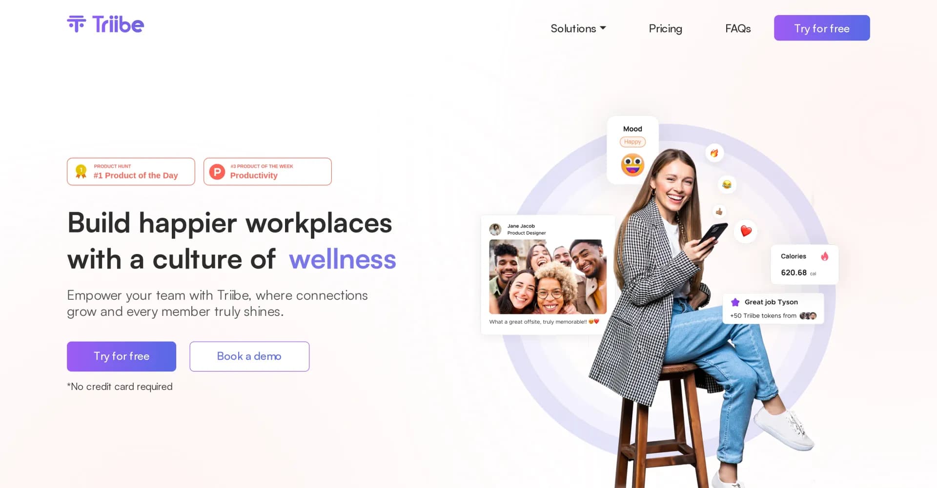 Triibe homepage screenshot — Build happier workplaces with engaged teams.