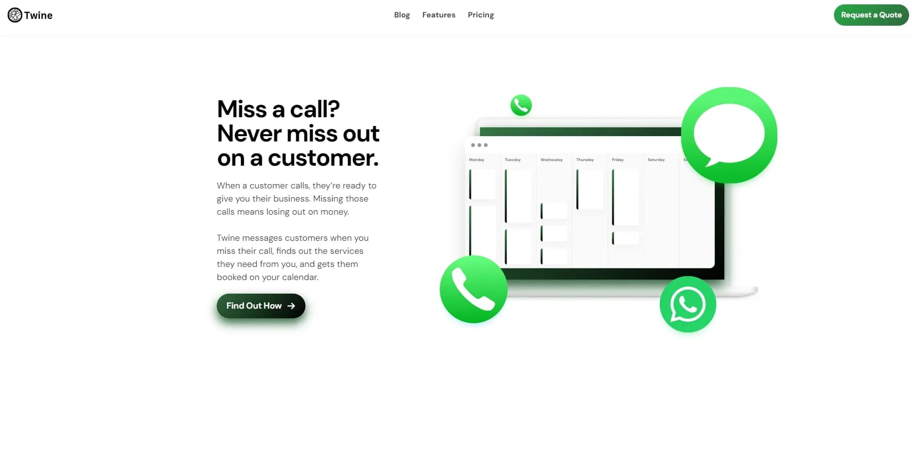 Twine homepage screenshot — AI Text-Message Receptionist for SMBs