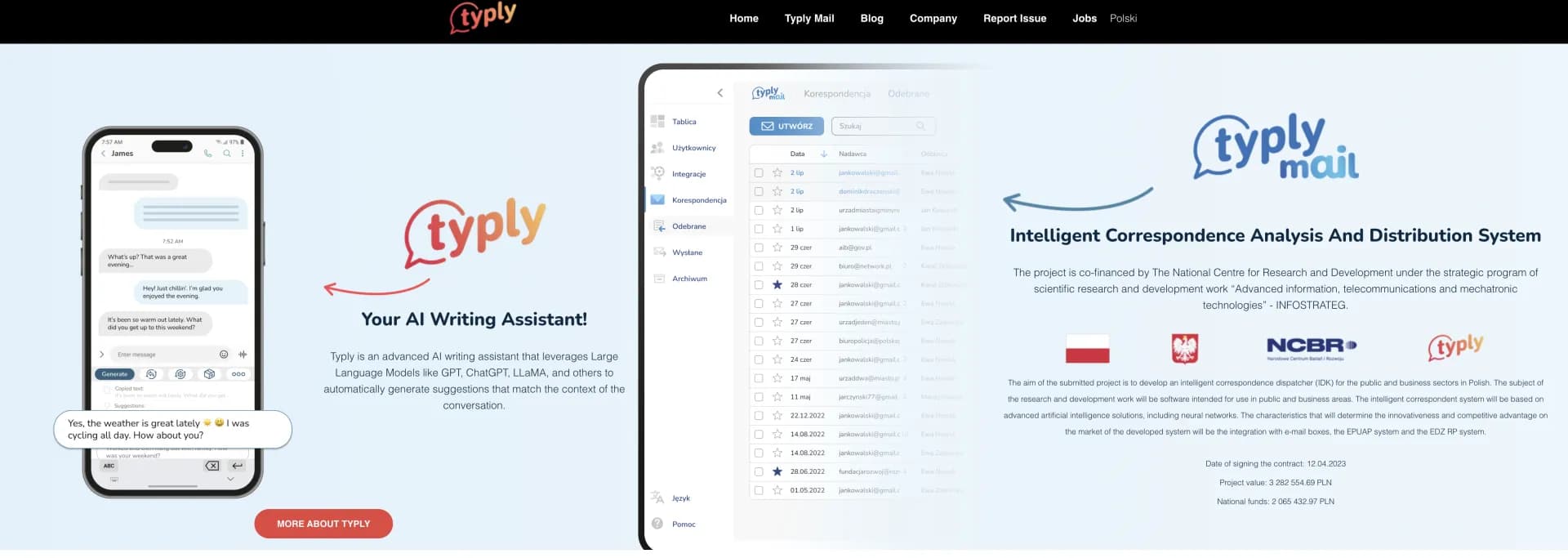 Typly homepage screenshot — Answer messages with a single click using AI.