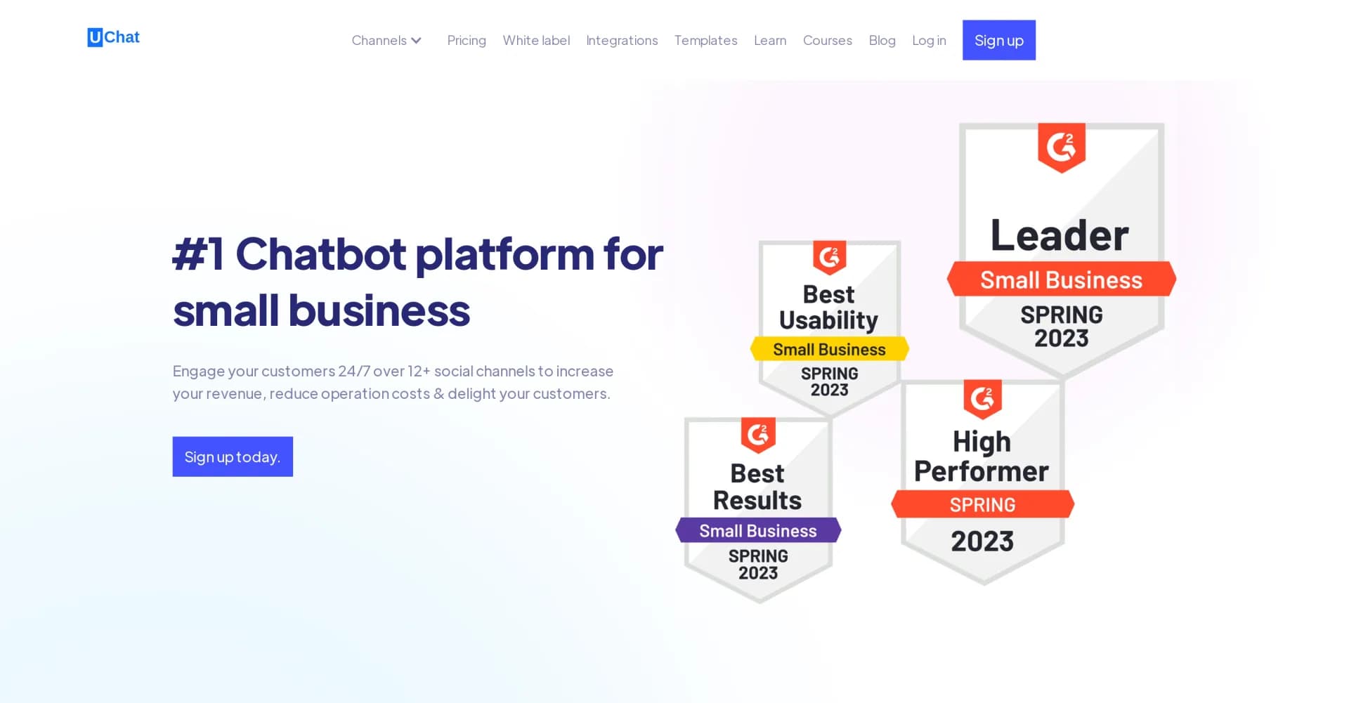 UChat homepage screenshot — Automate your business with no-code chatbots
