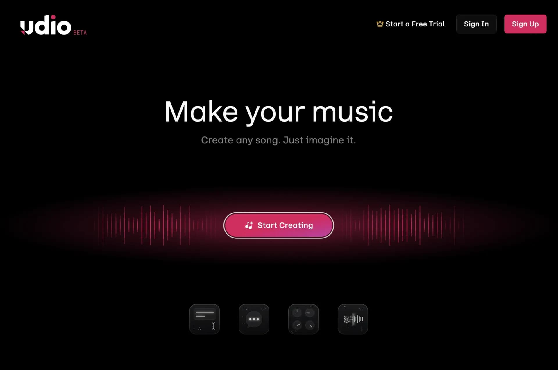 Udiov1.6 homepage screenshot — Create and share music with the world.