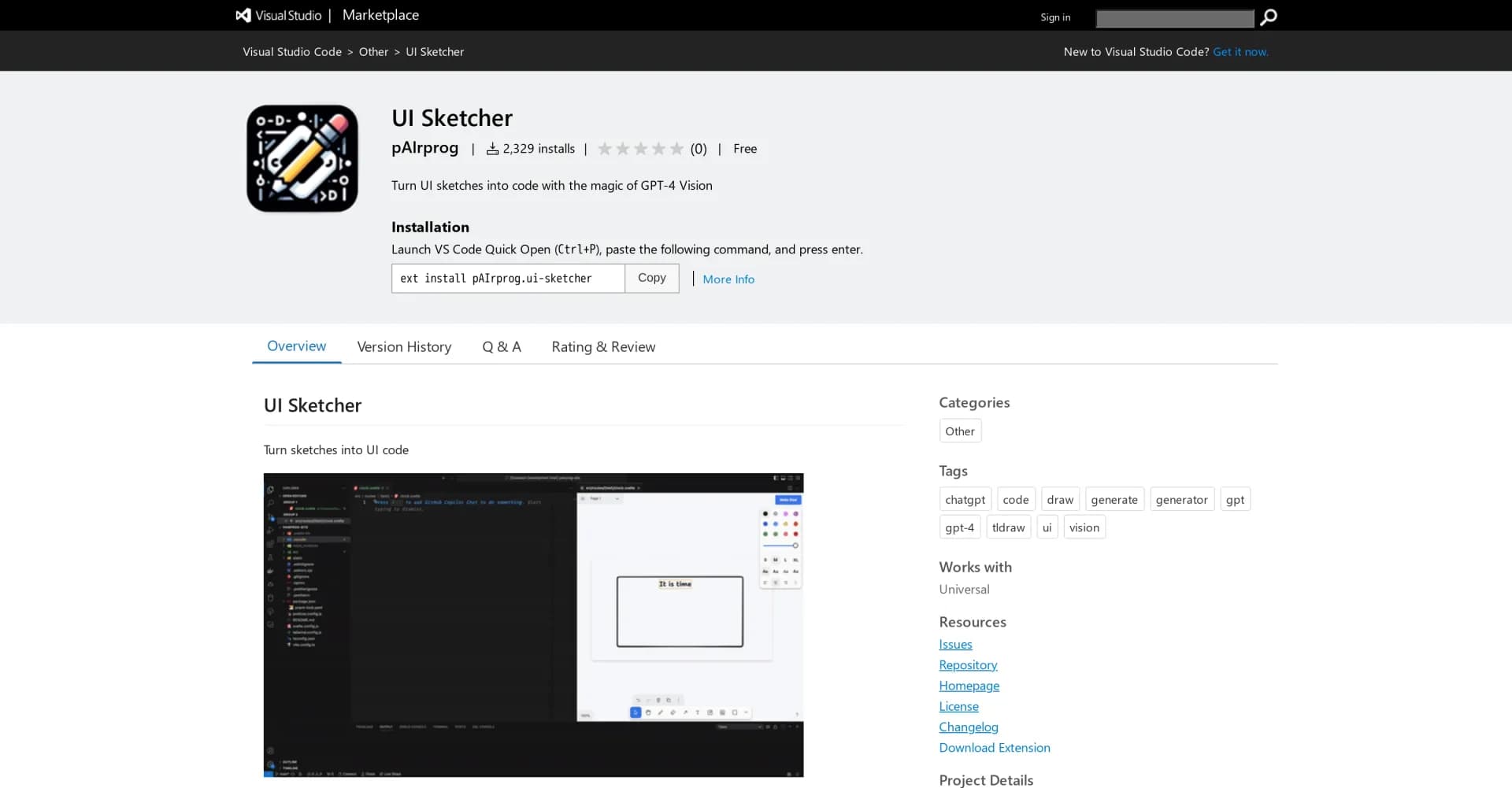 UI Sketcher homepage screenshot — Turn UI sketches into code with AI magic.