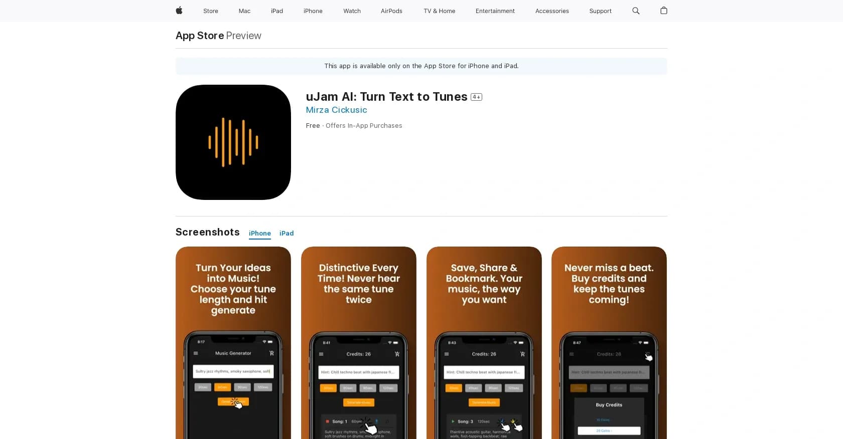 uJam homepage screenshot — Text transformed into music.