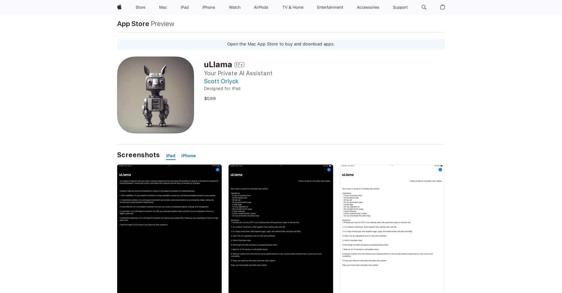 uLlama homepage screenshot — Enjoy uLlama on all your Apple devices.