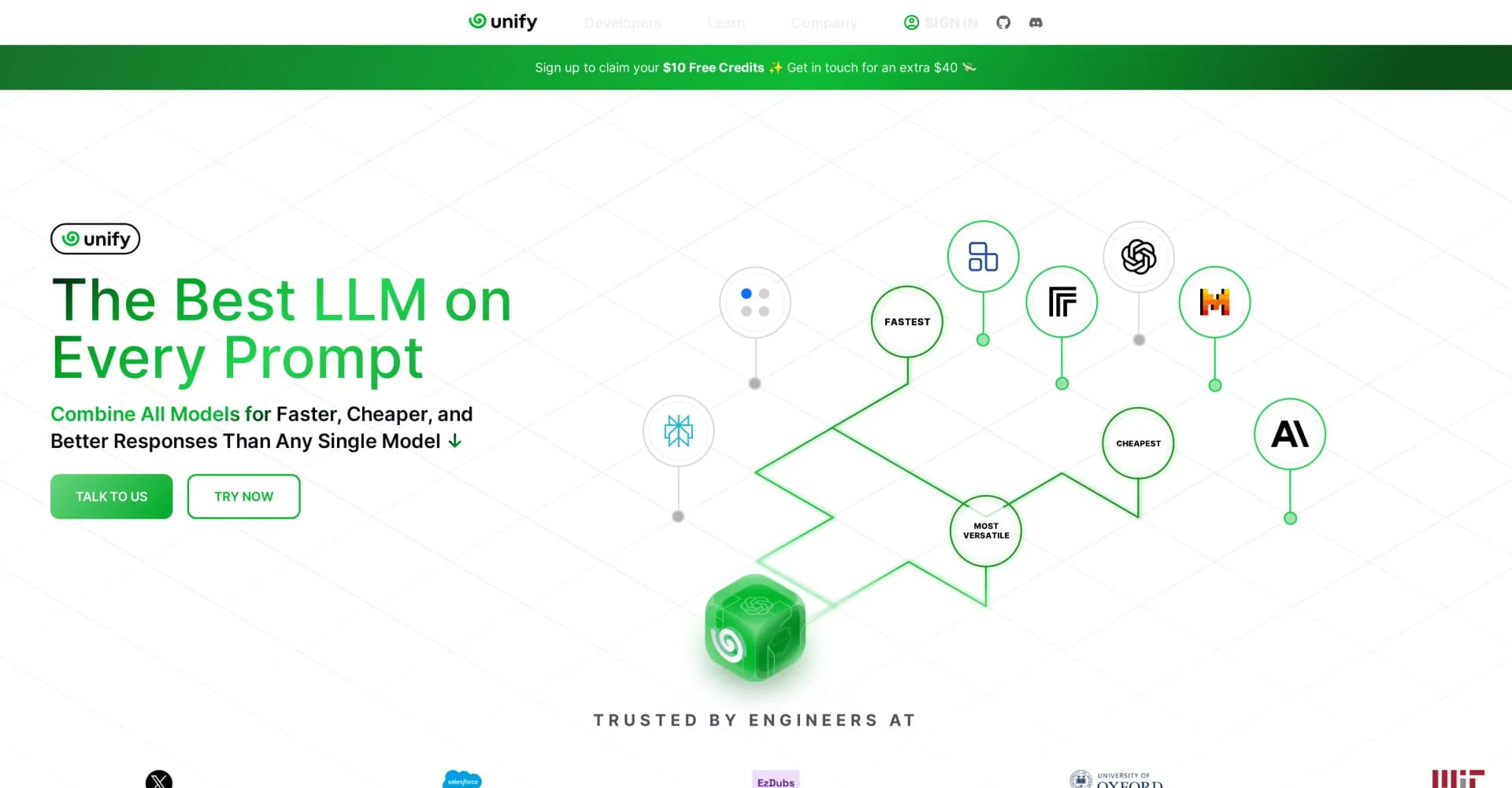 Unify homepage screenshot — Route prompts to the best LLM for optimal output.