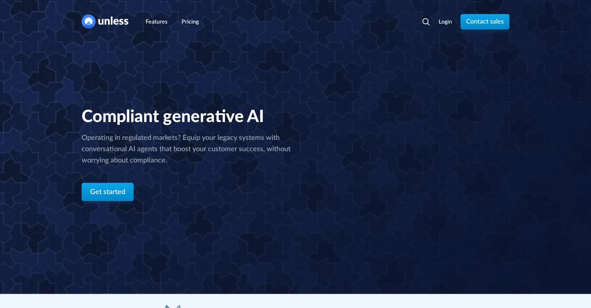 Unless homepage screenshot — Compliant AI for regulated customer success