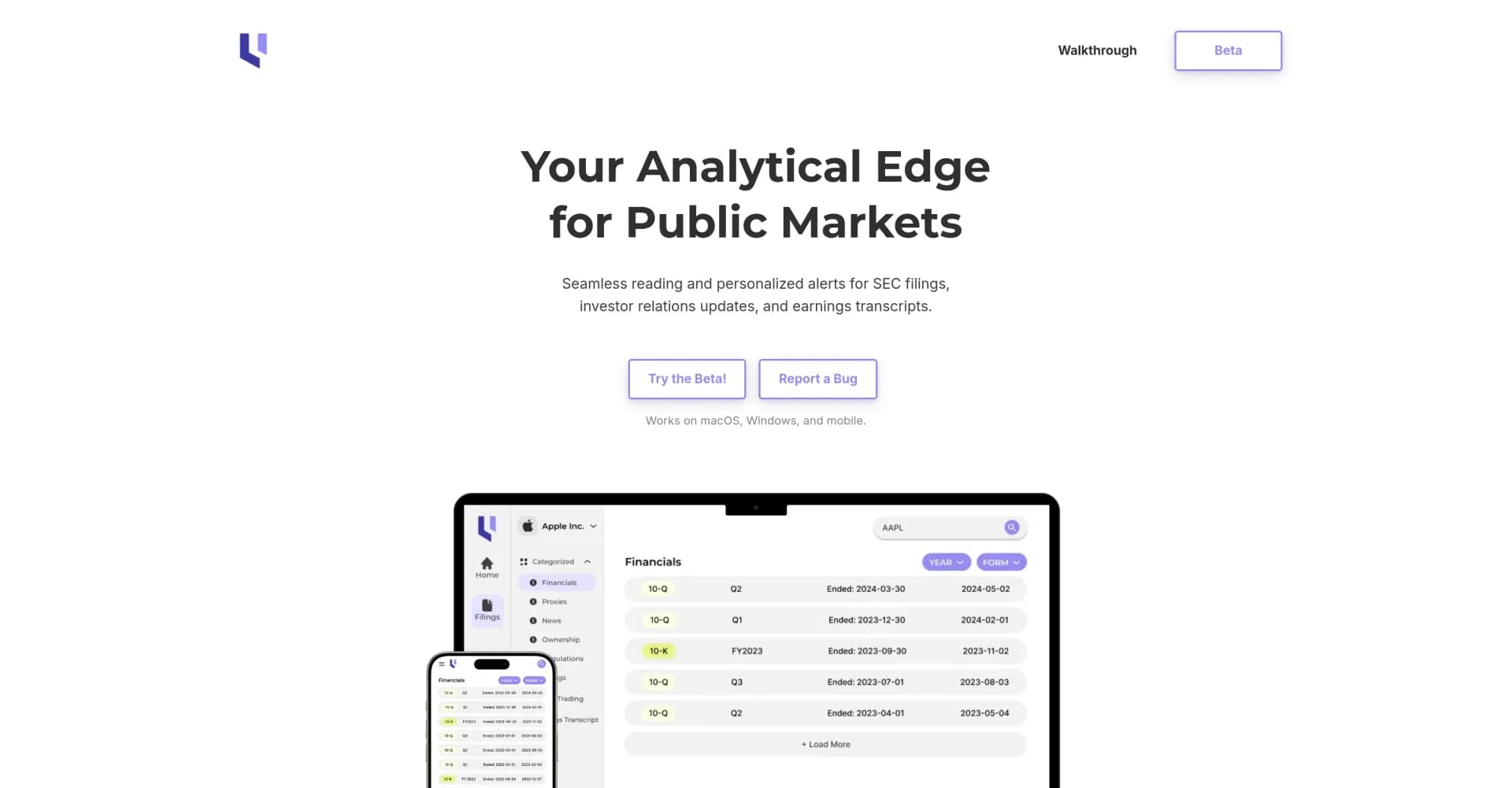 Unlevered homepage screenshot — AI-powered SEC platform for smarter market analysis.