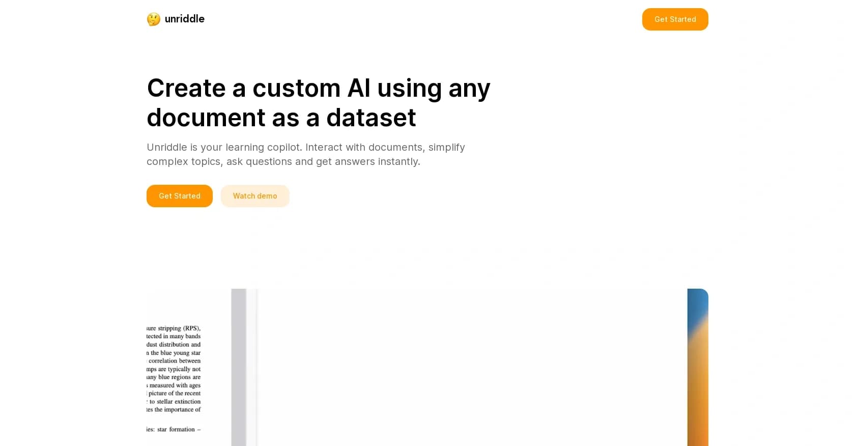 Unriddle homepage screenshot — AI copilot to simplify complex docs instantly