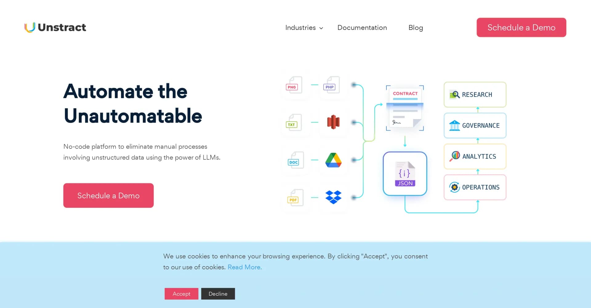 Unstract homepage screenshot — Automate unstructured data processing with AI