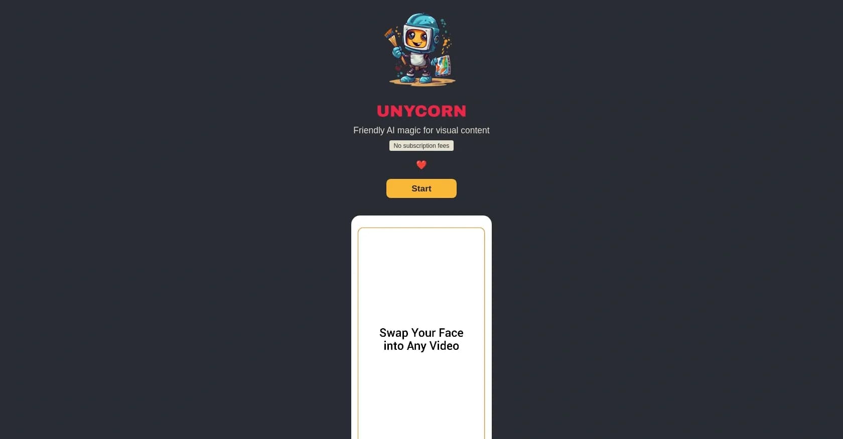 Unycorn homepage screenshot — AI magic for visual content