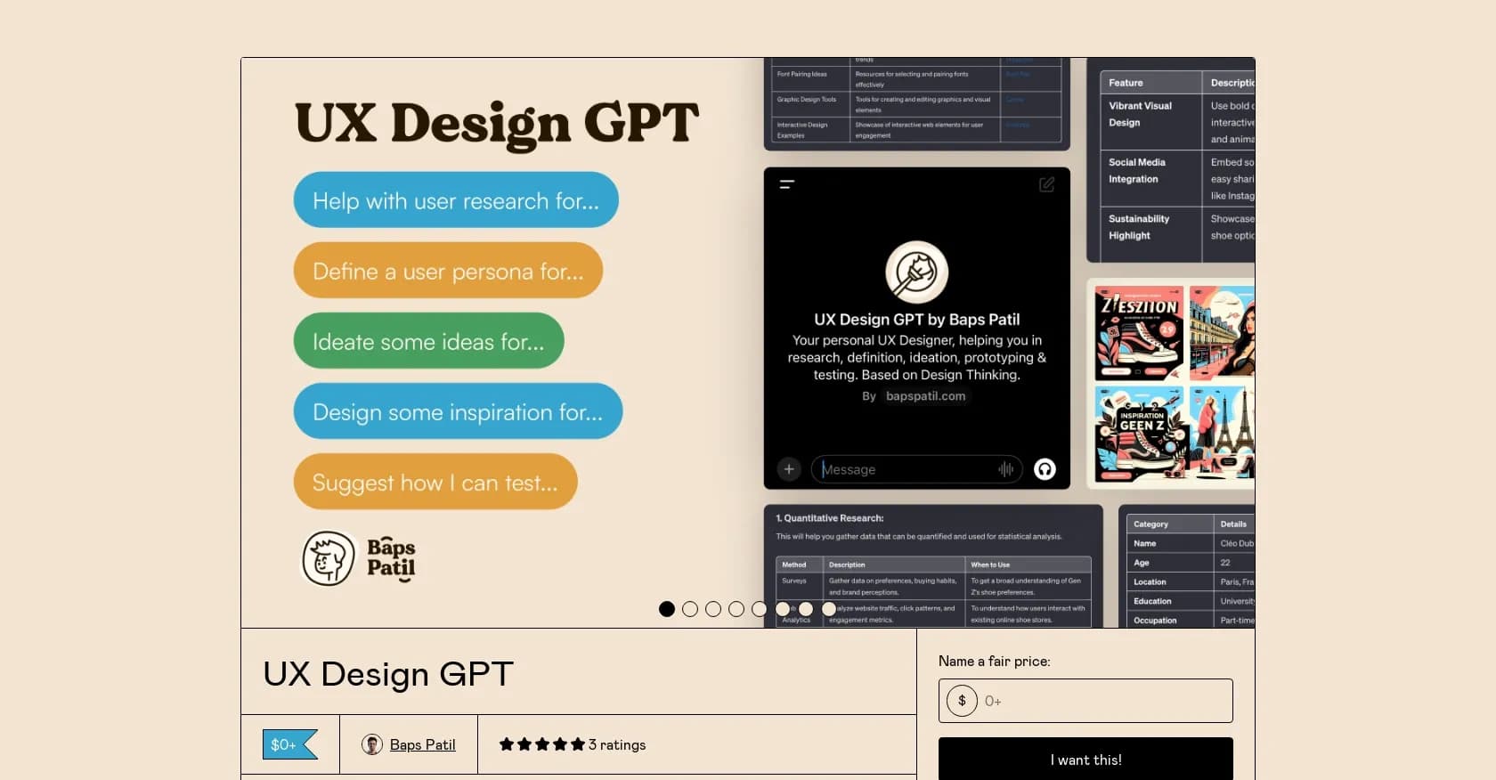 UX Design GPT homepage screenshot — Your AI-powered UX design sidekick.
