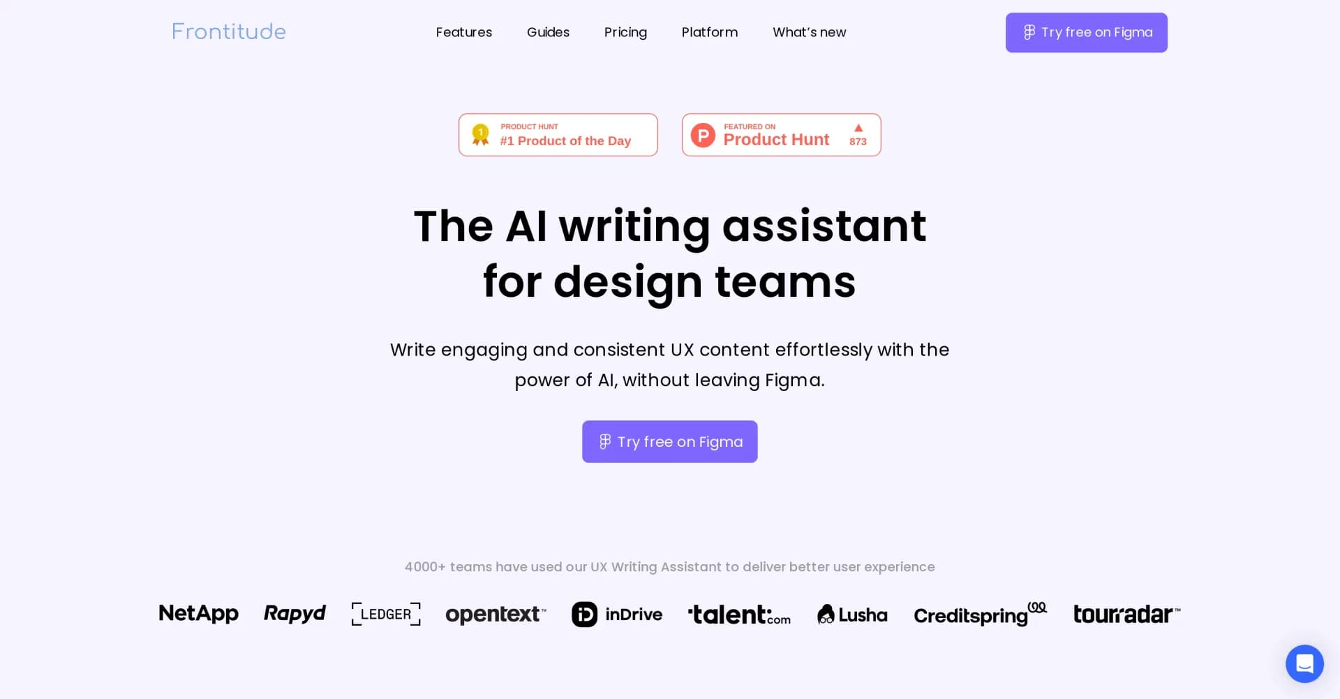 UX writing assistant homepage screenshot — AI-powered UX writing assistant for smarter, faster copy.