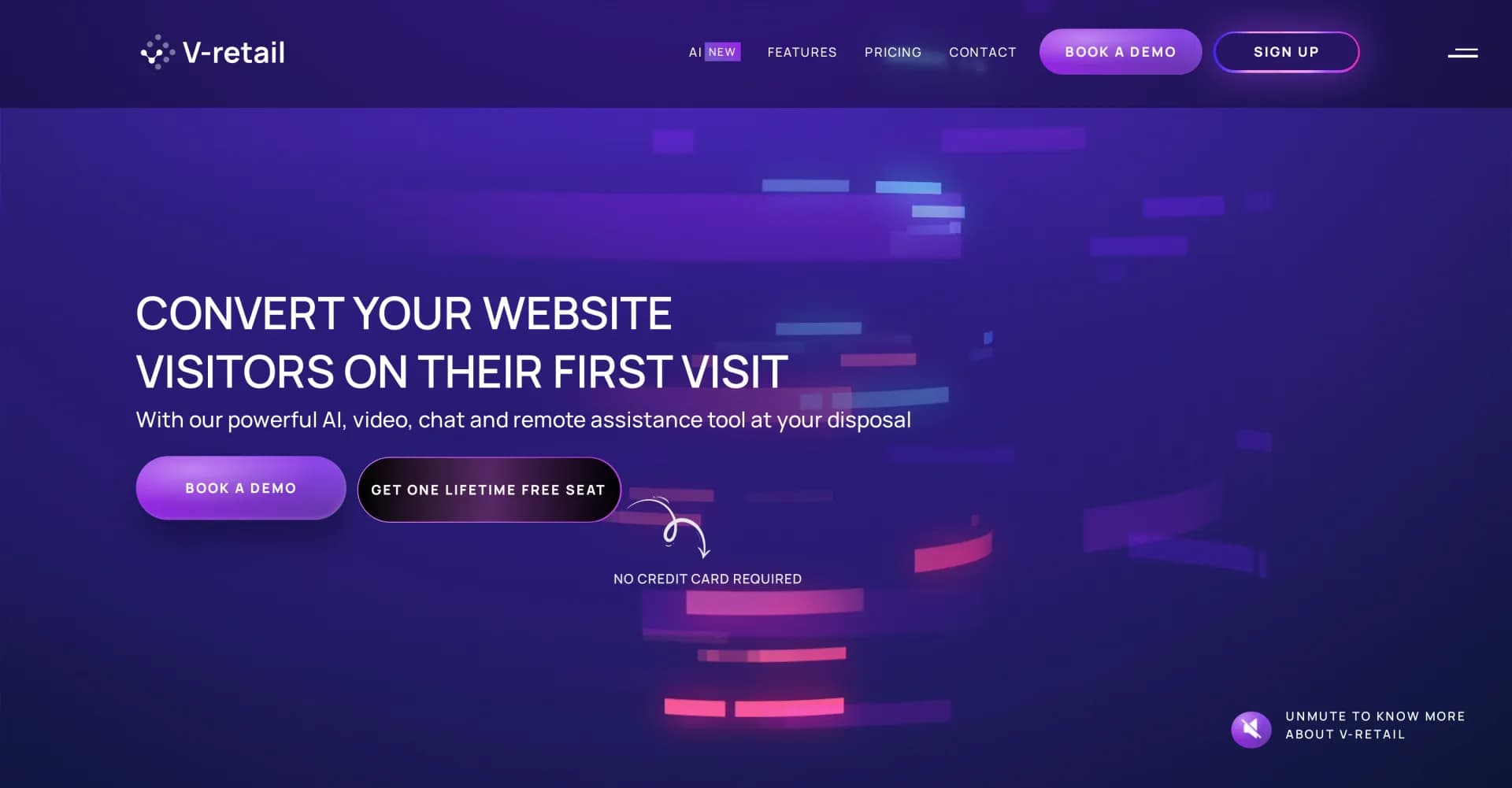 V-retail homepage screenshot — AI-powered content creation assistant